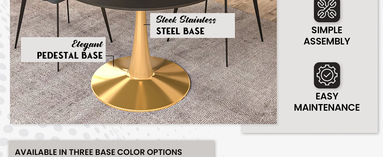 Bristol 40" round dining table Gold Base With Black Top