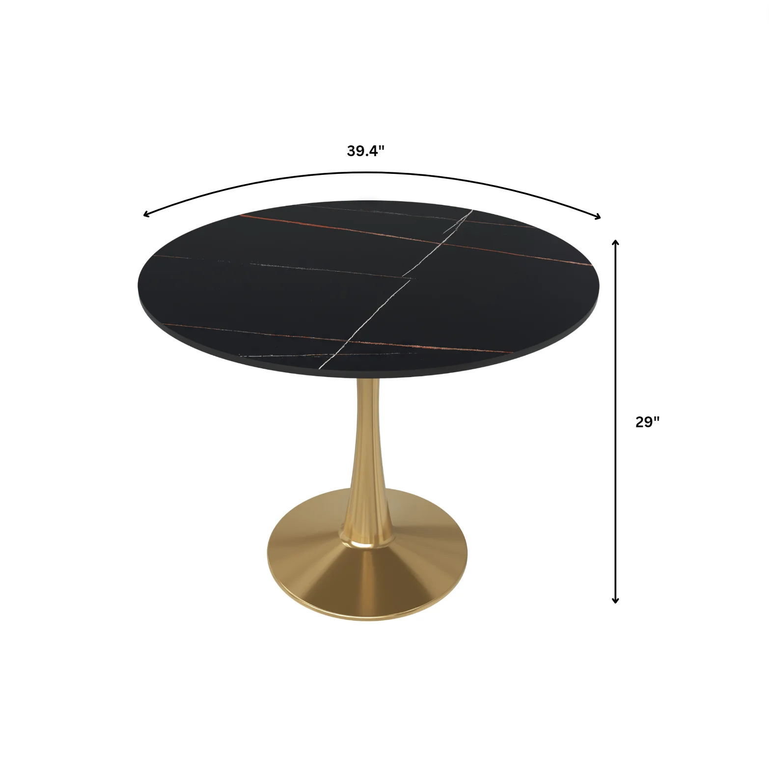 Bristol 40" round dining table Gold base with Black Sintered stone Top