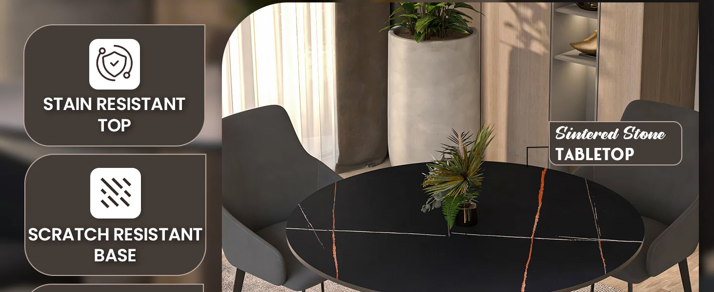 Bristol 40" round dining table Gold base with Black Sintered stone Top