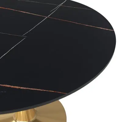 Bristol 40" round dining table Gold base with Black Sintered stone Top