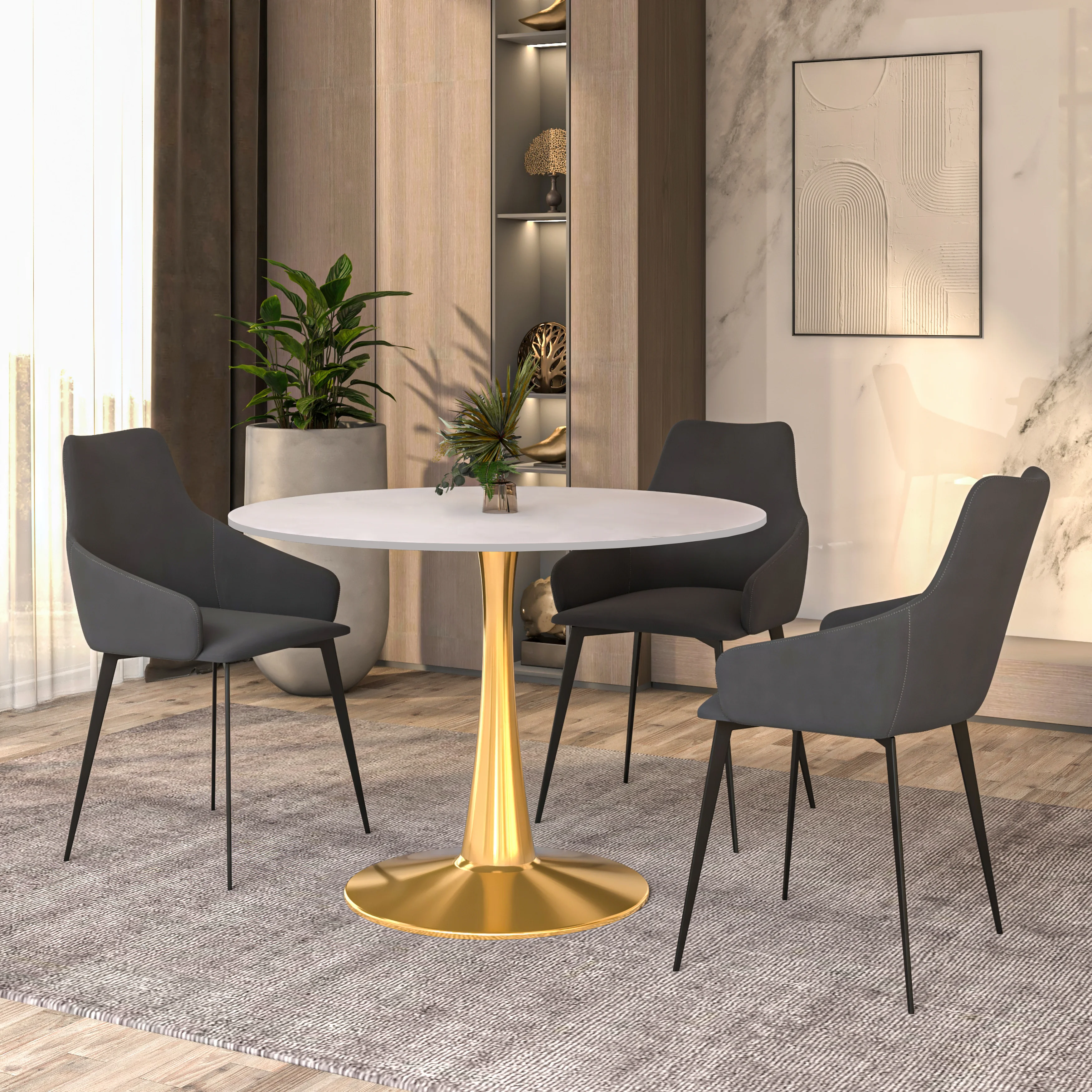 Bristol 40" round dining table Gold Base With White Top