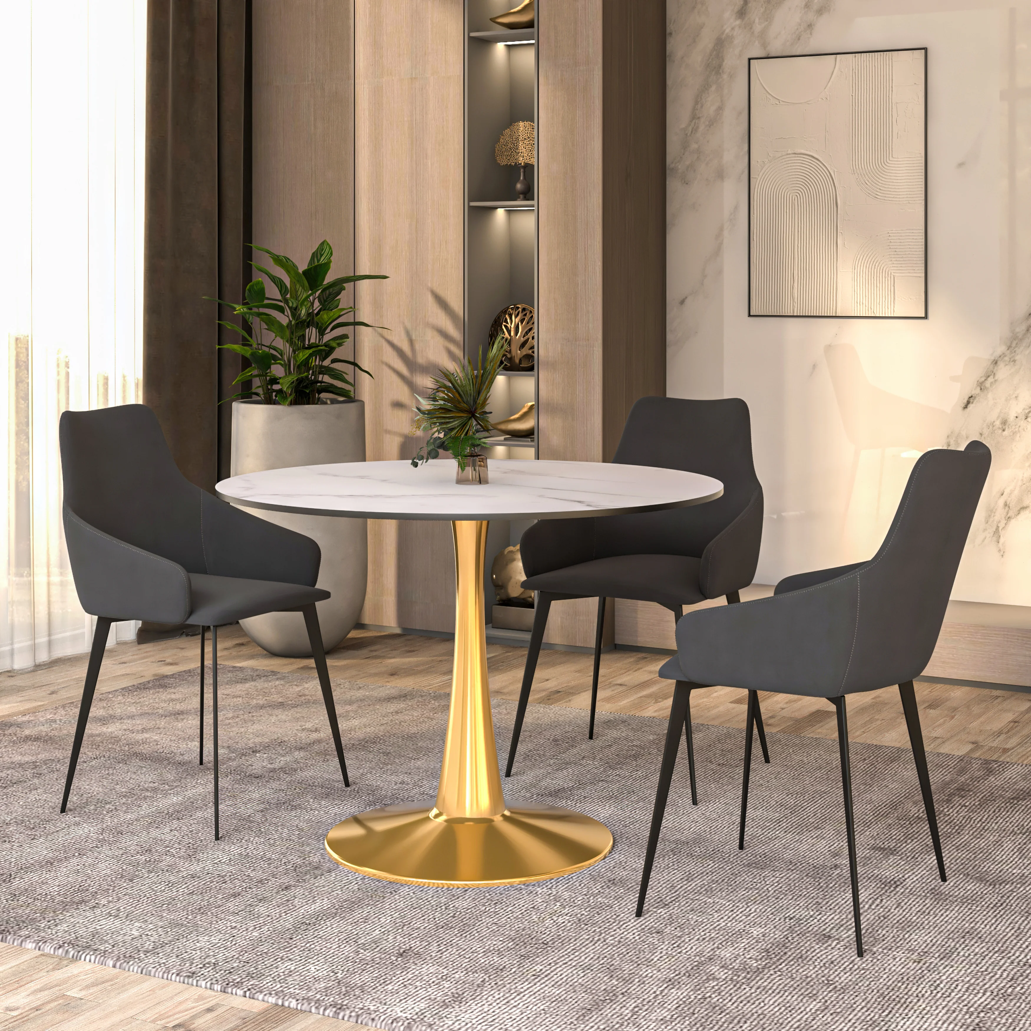 Bristol 40" round dining table Gold Base With White Top