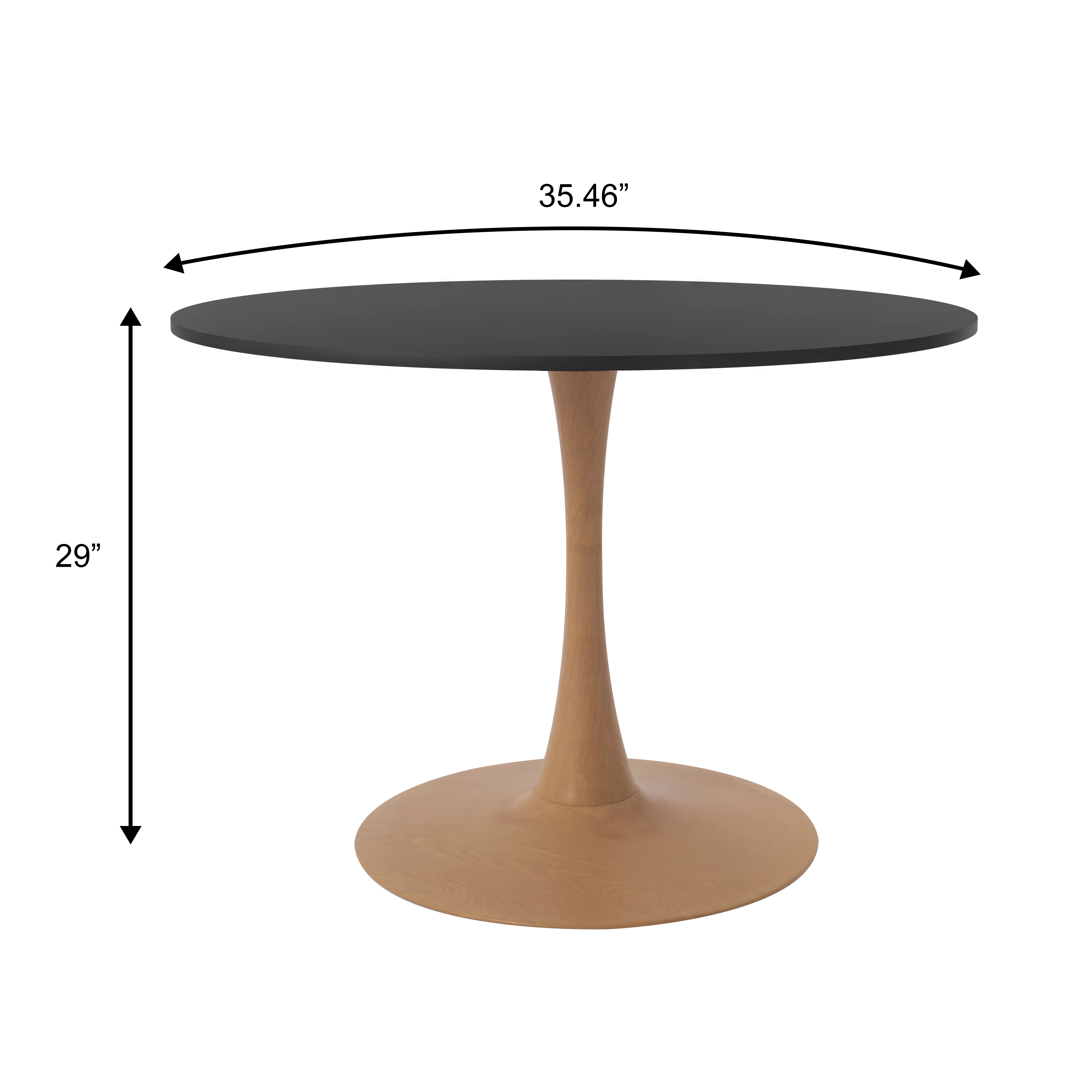Bristol 35" Round Dining Table Wood Transfer Natural Base with MDF Black Top