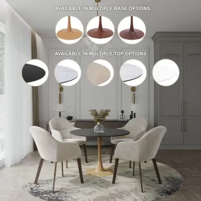 Bristol 35" Round Dining Table Wood Transfer Natural Base with MDF Black Top