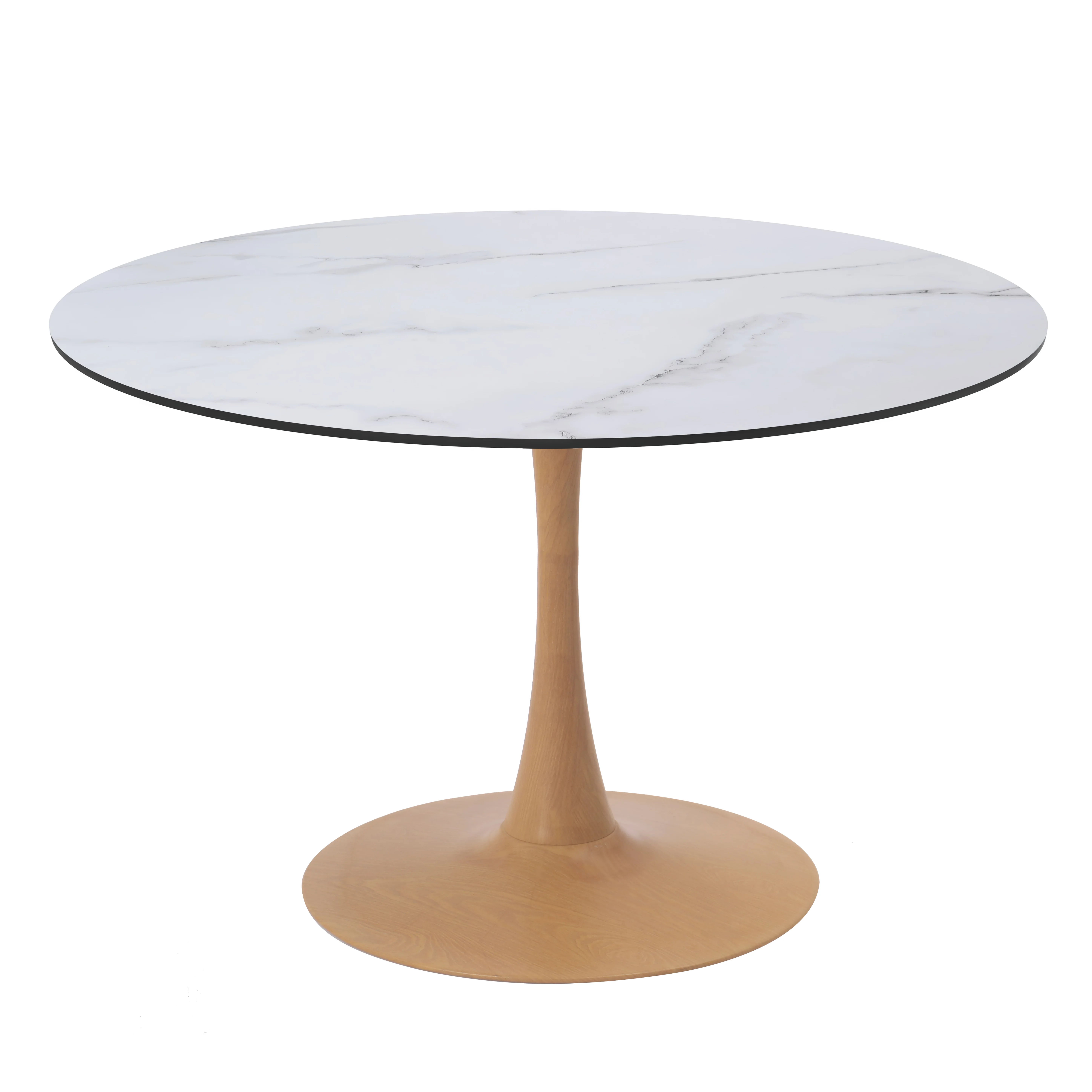 Bristol 35" Round Dining Table Wood Transfer Natural Base with MDF Marbled White Top