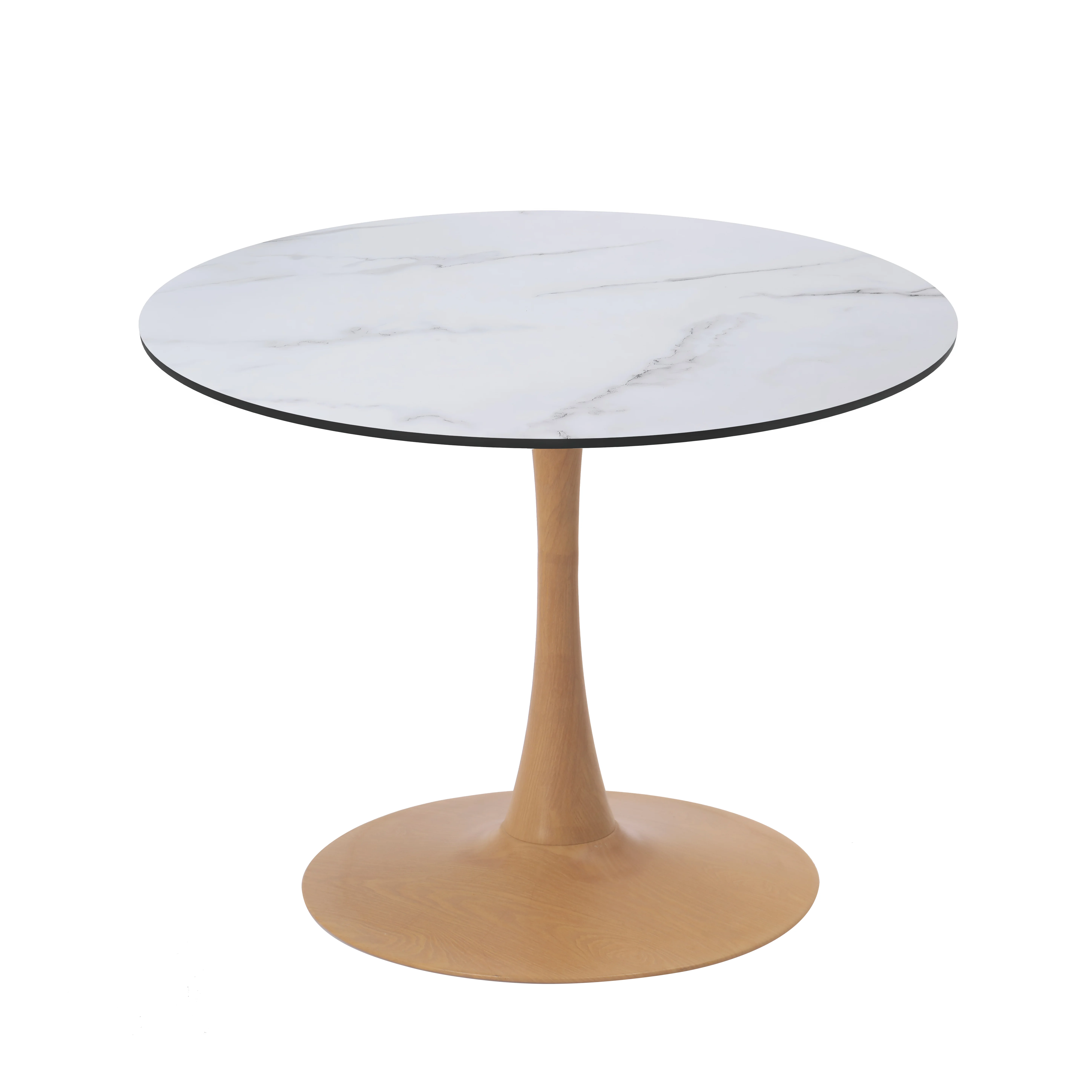 Bristol 35" Round Dining Table Wood Transfer Natural Base with MDF Marbled White Top