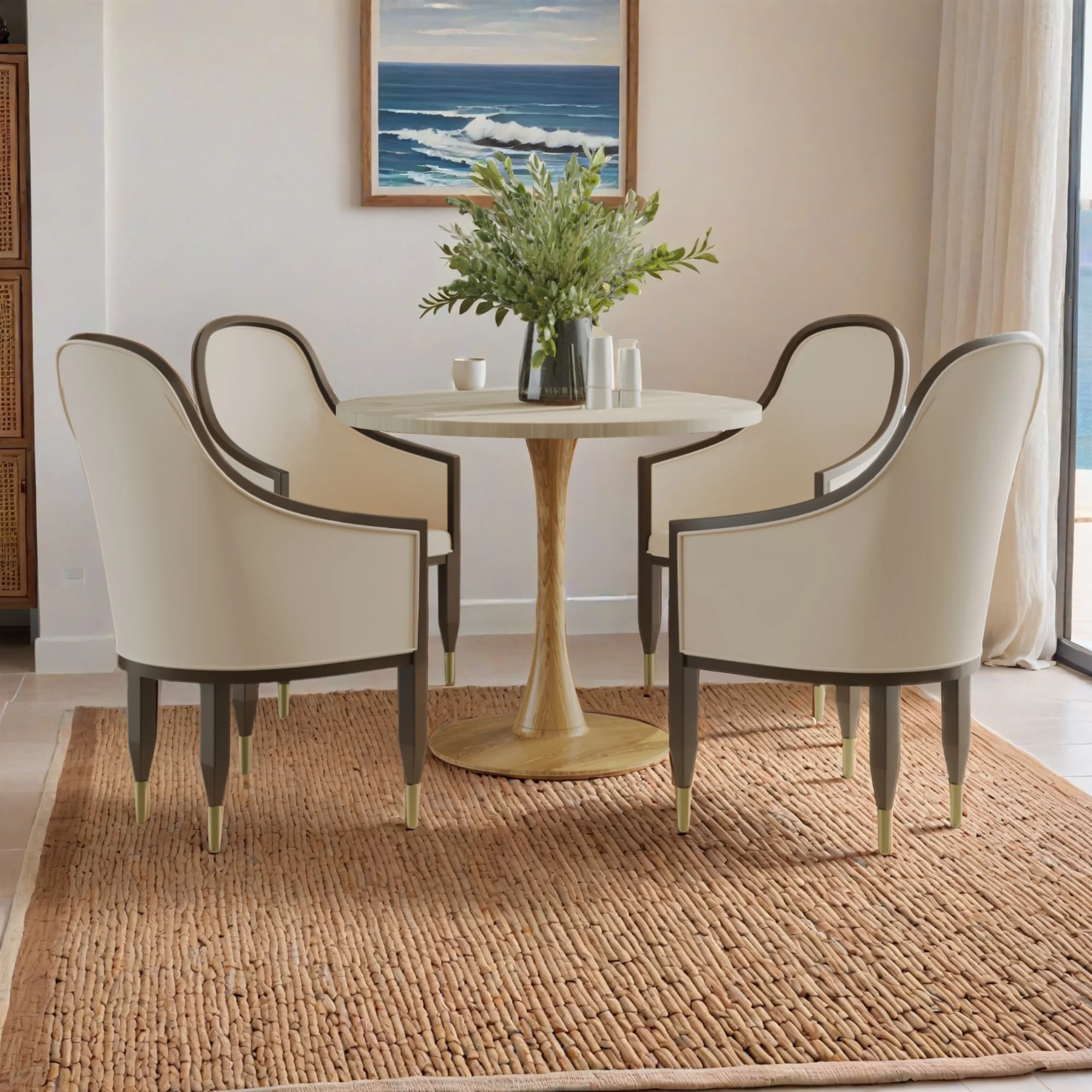 Bristol 35" Round Dining Table Wood Transfer Natural Base with MDF Natural Wood Top