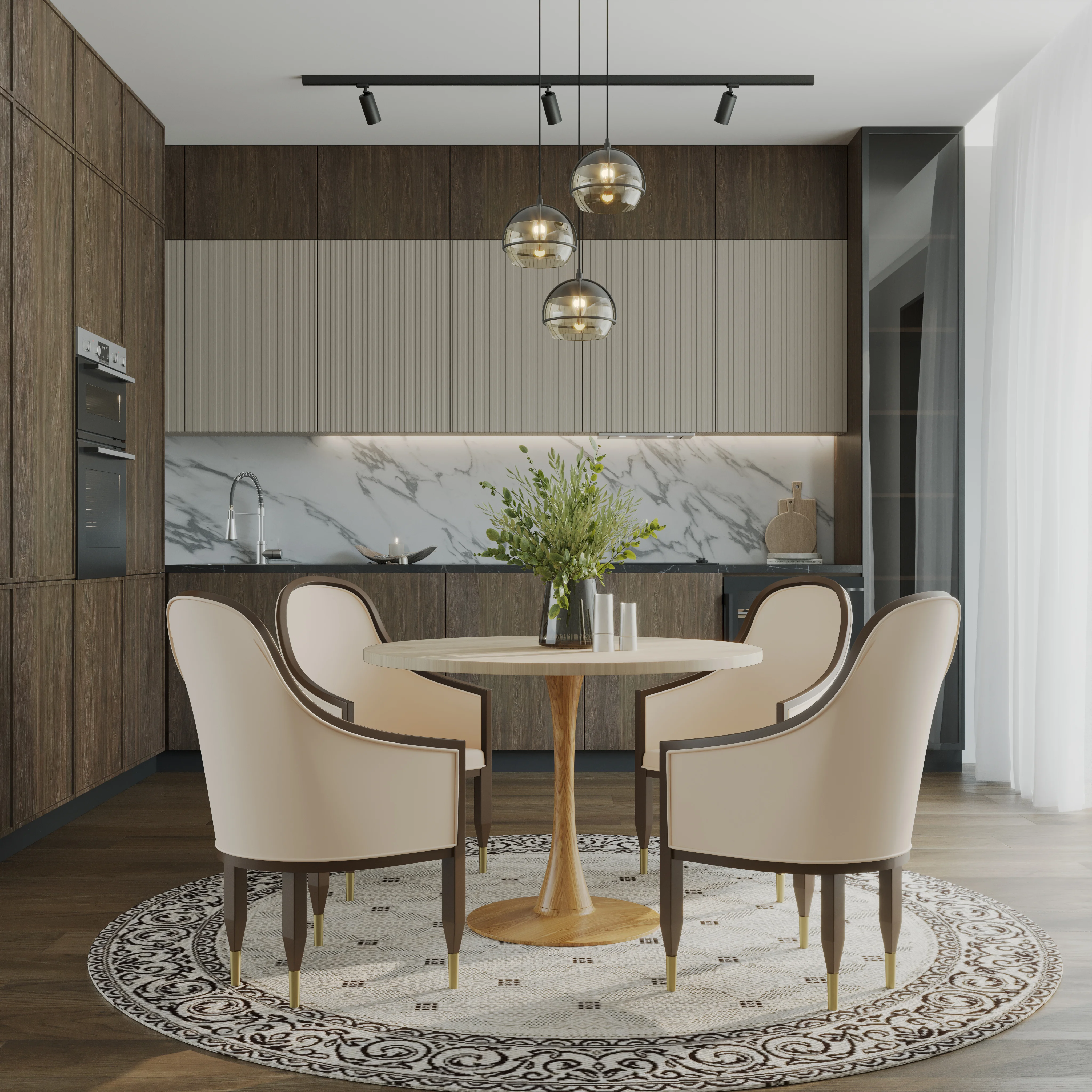 Bristol 35" Round Dining Table Wood Transfer Natural Base with MDF Natural Wood Top