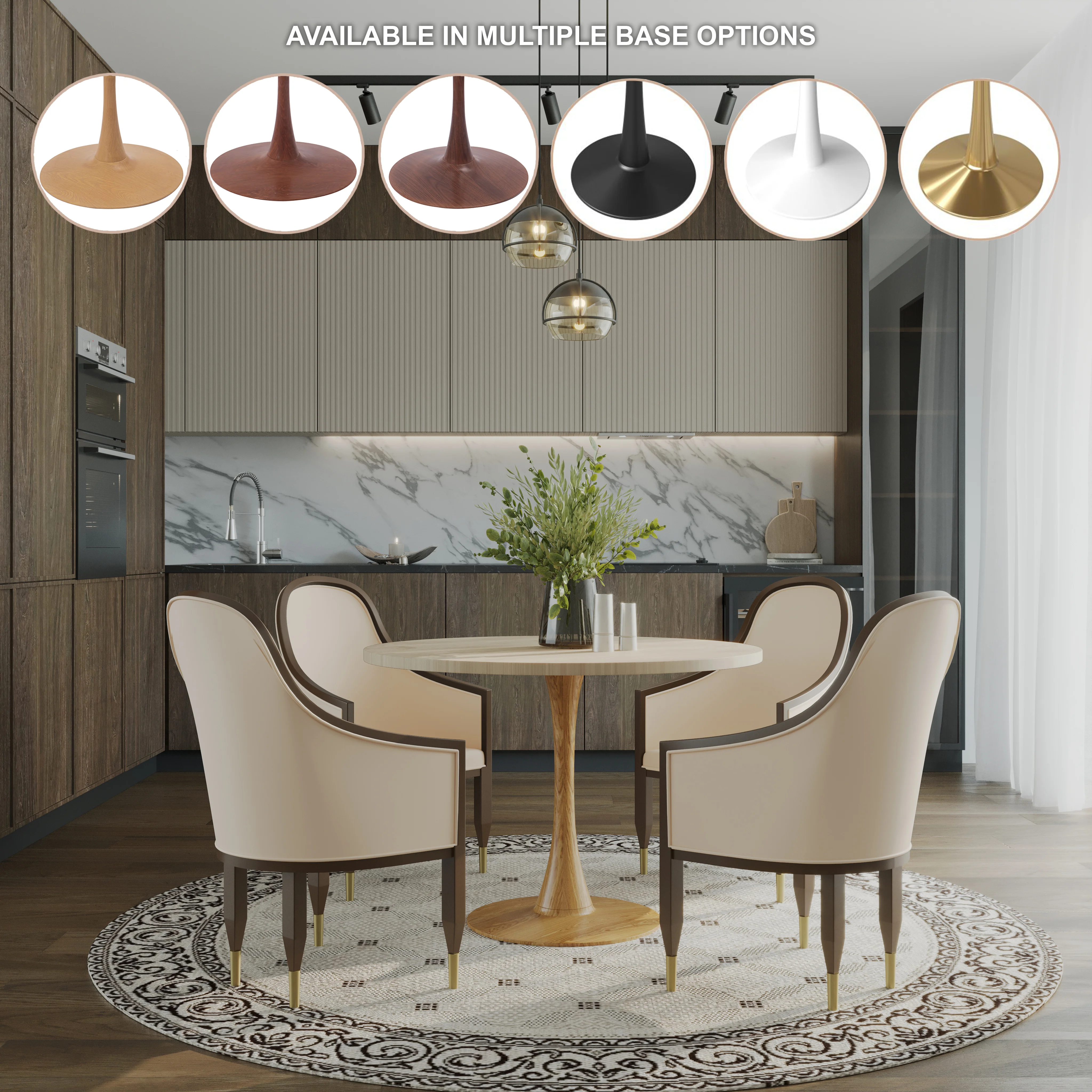 Bristol 35" Round Dining Table Wood Transfer Natural Base with MDF Natural Wood Top