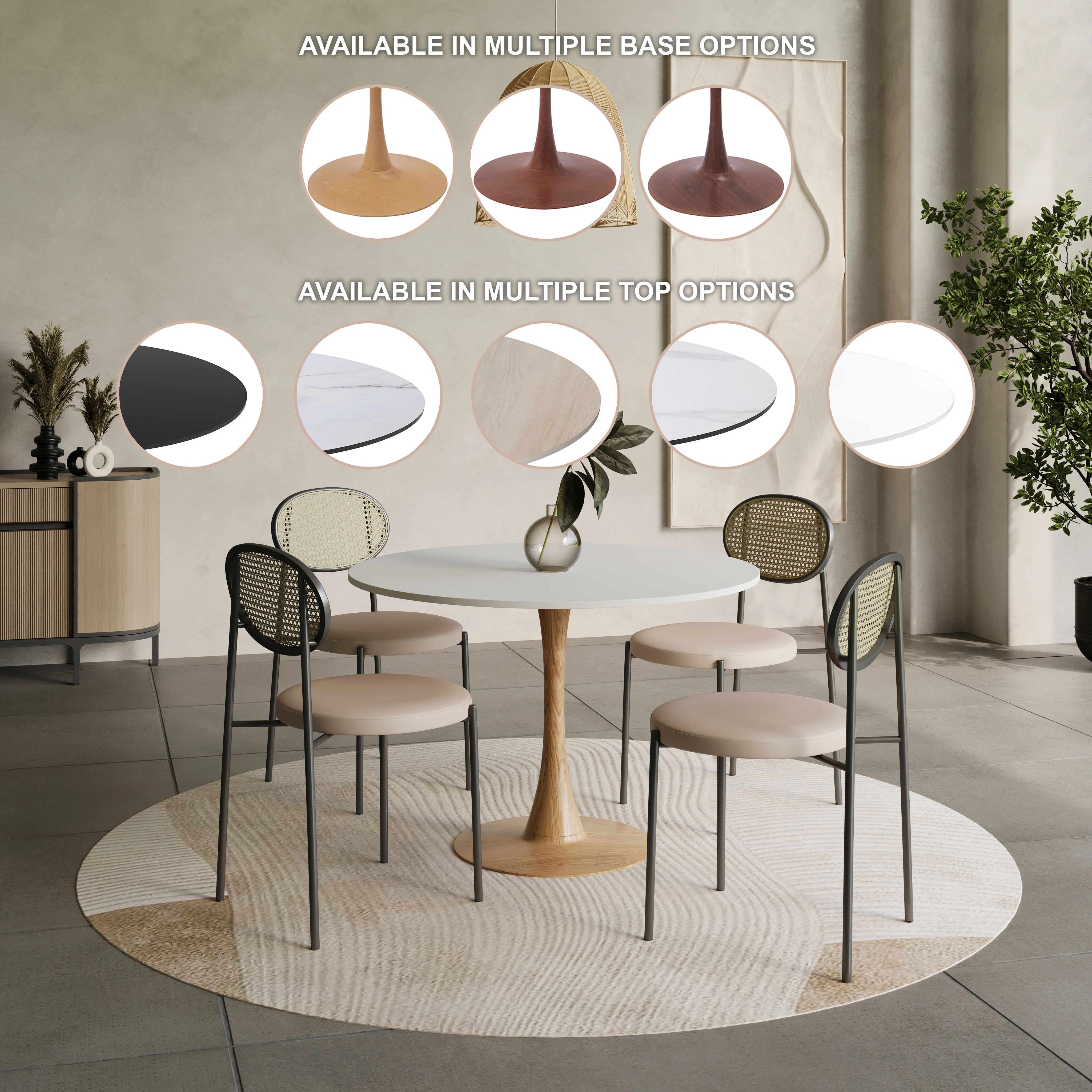 Bristol 35" Round Dining Table Wood Transfer Natural Base with MDF White Top