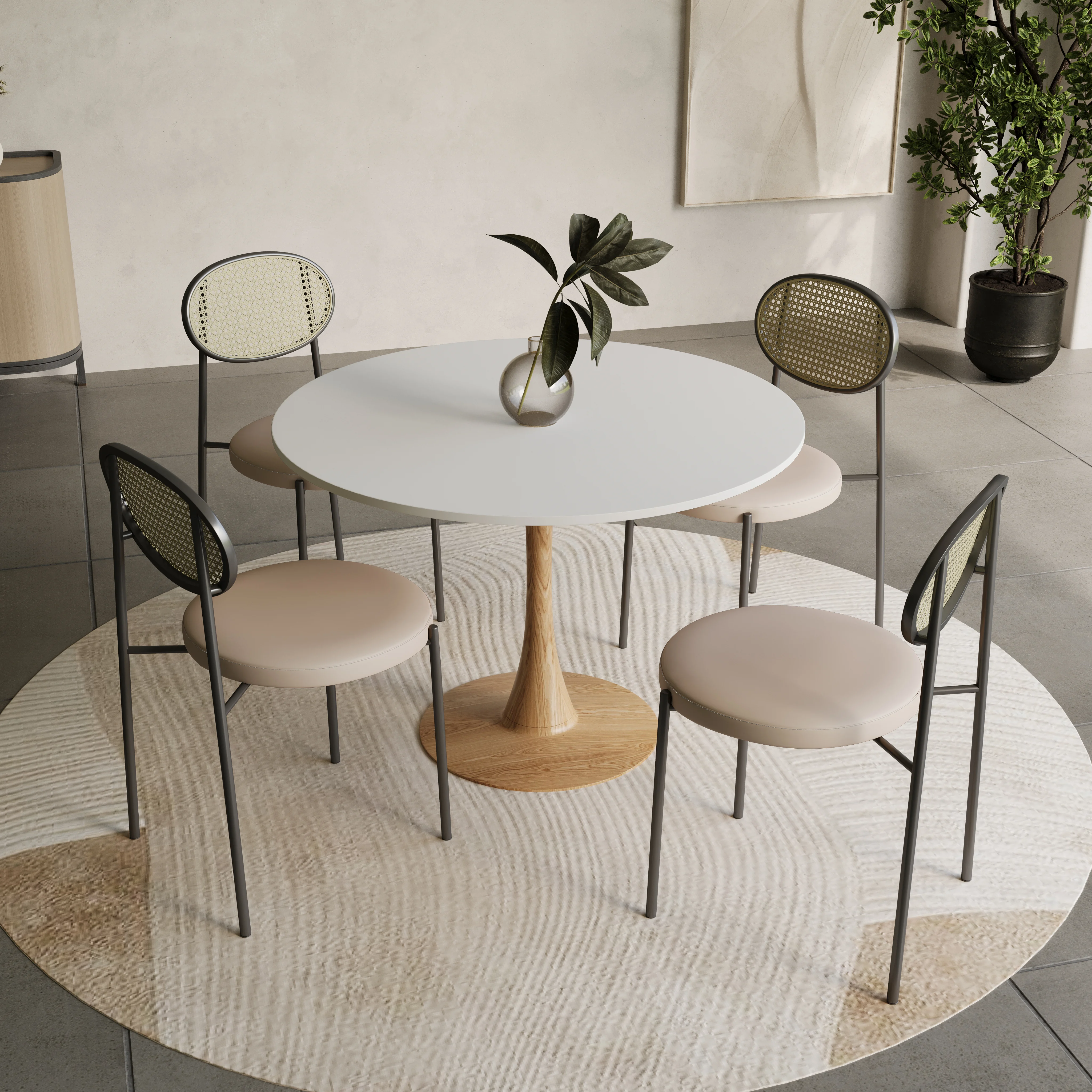 Bristol 35" Round Dining Table Wood Transfer Natural Base with MDF White Top