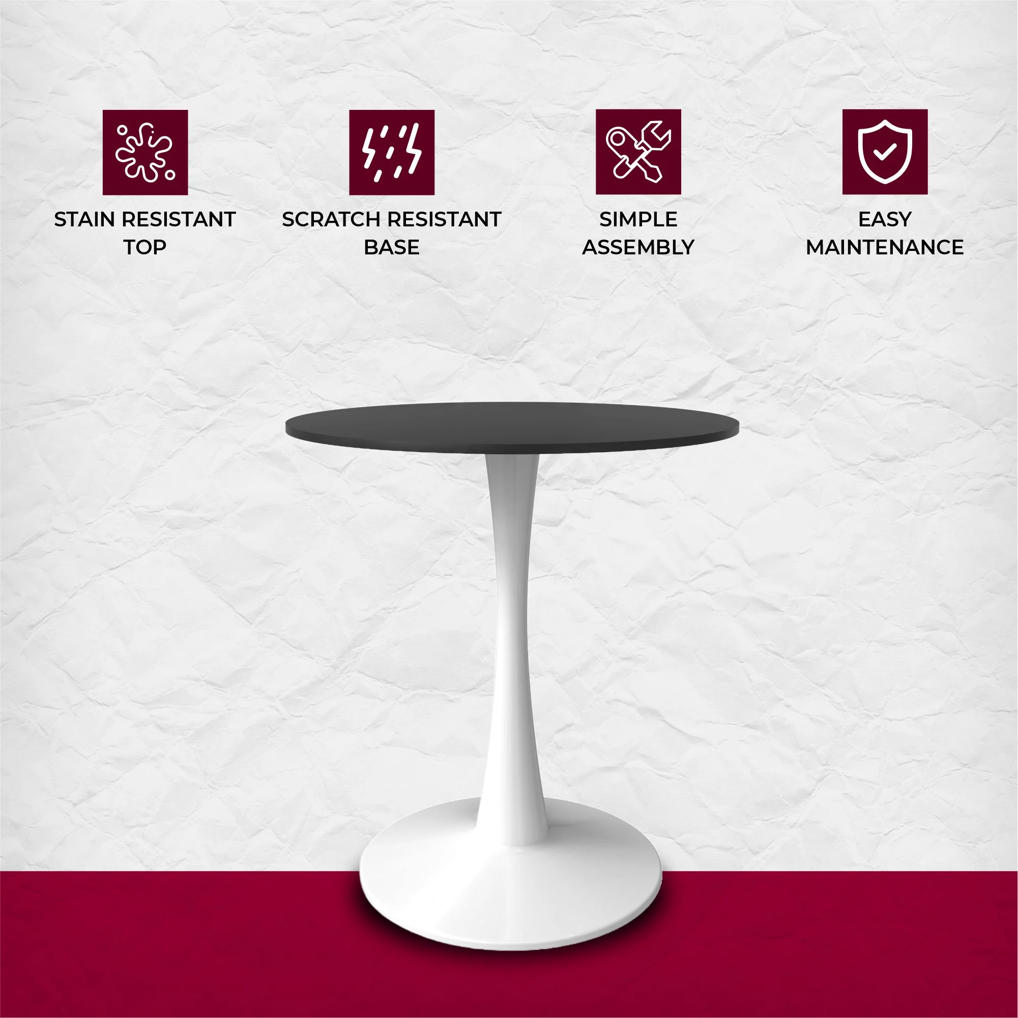 Bristol 24 round dining table White base with Black Sintered stone Top