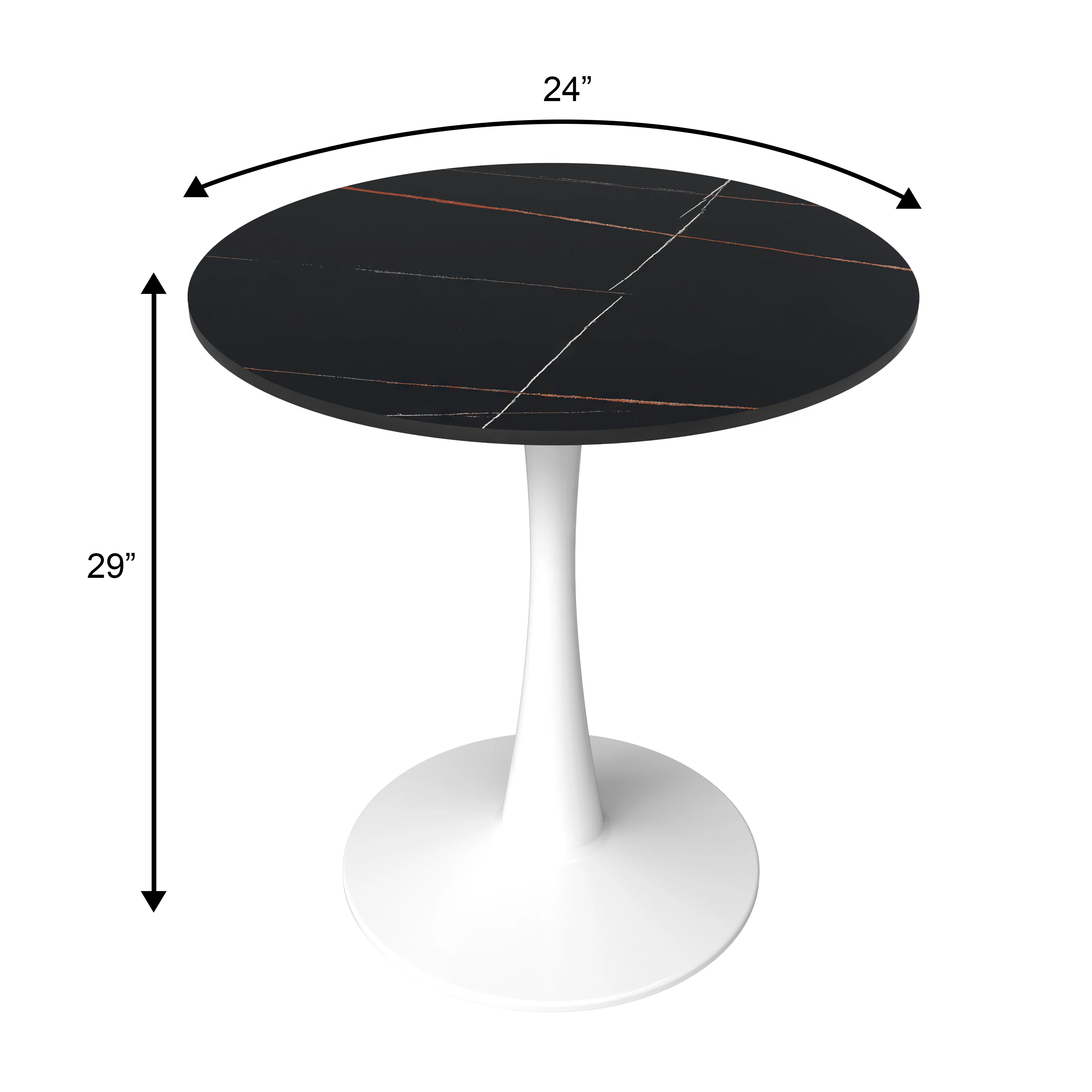 Bristol 24 round dining table White base with Black Sintered stone Top