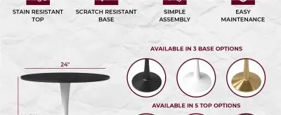 Bristol 24 round dining table White base with Black Sintered stone Top