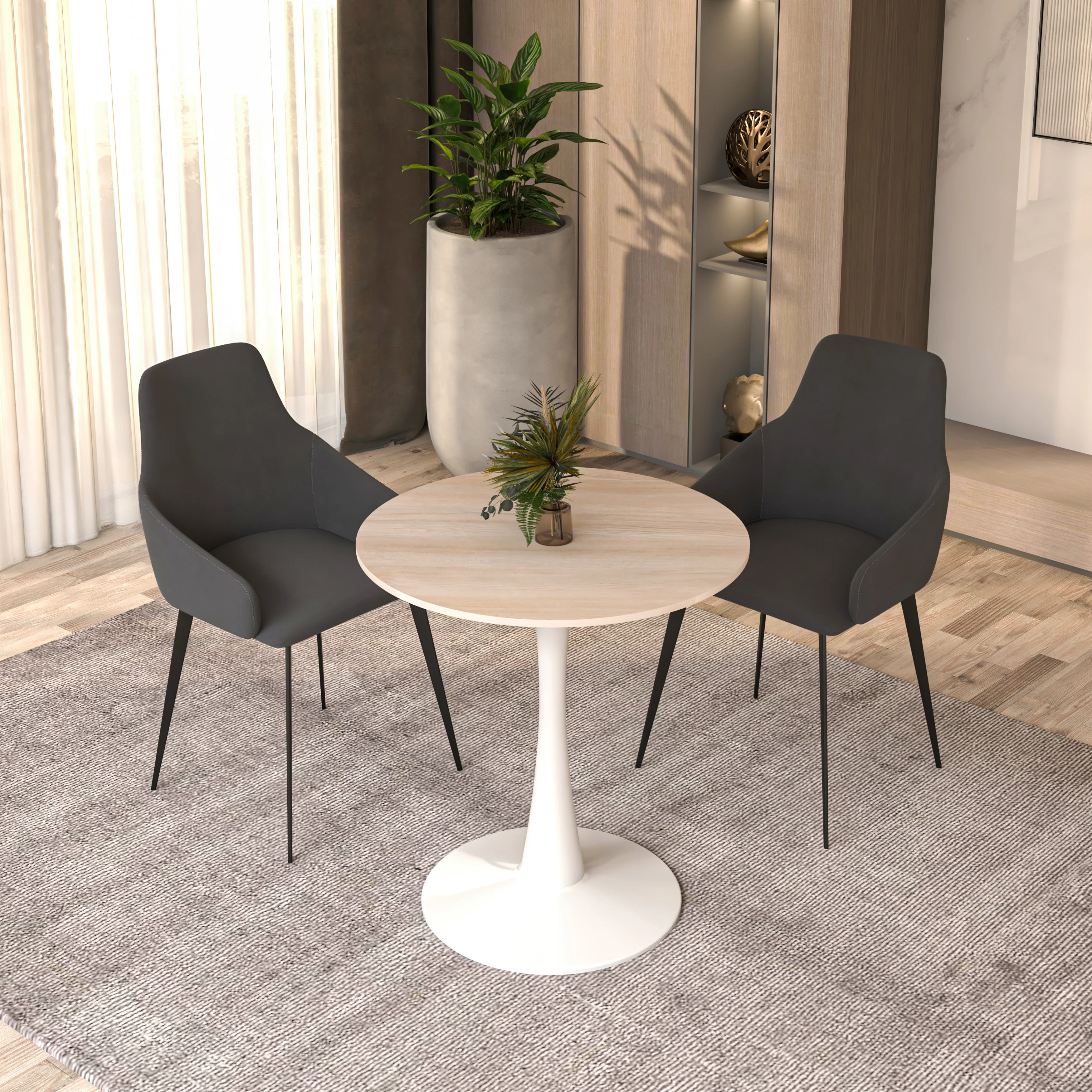 Bristol 24" round dining table White base with marbled MDF top