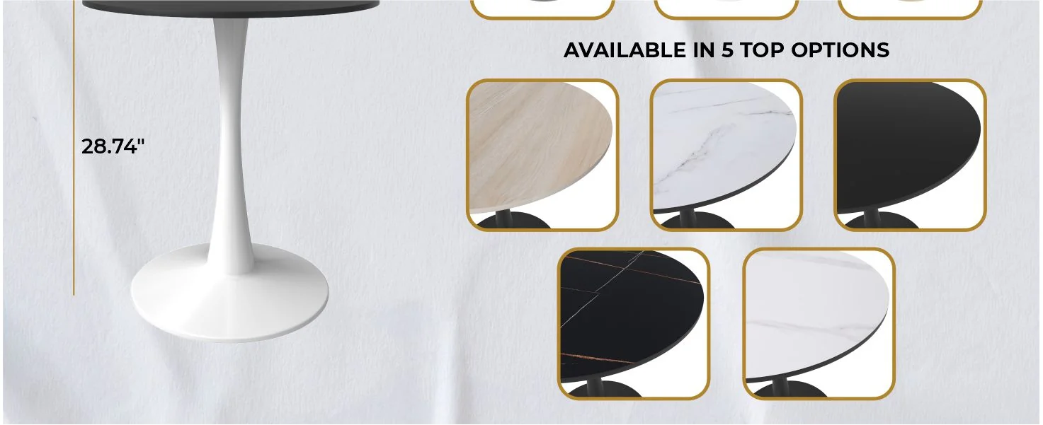 Bristol 24" round dining table White base with marbled MDF top