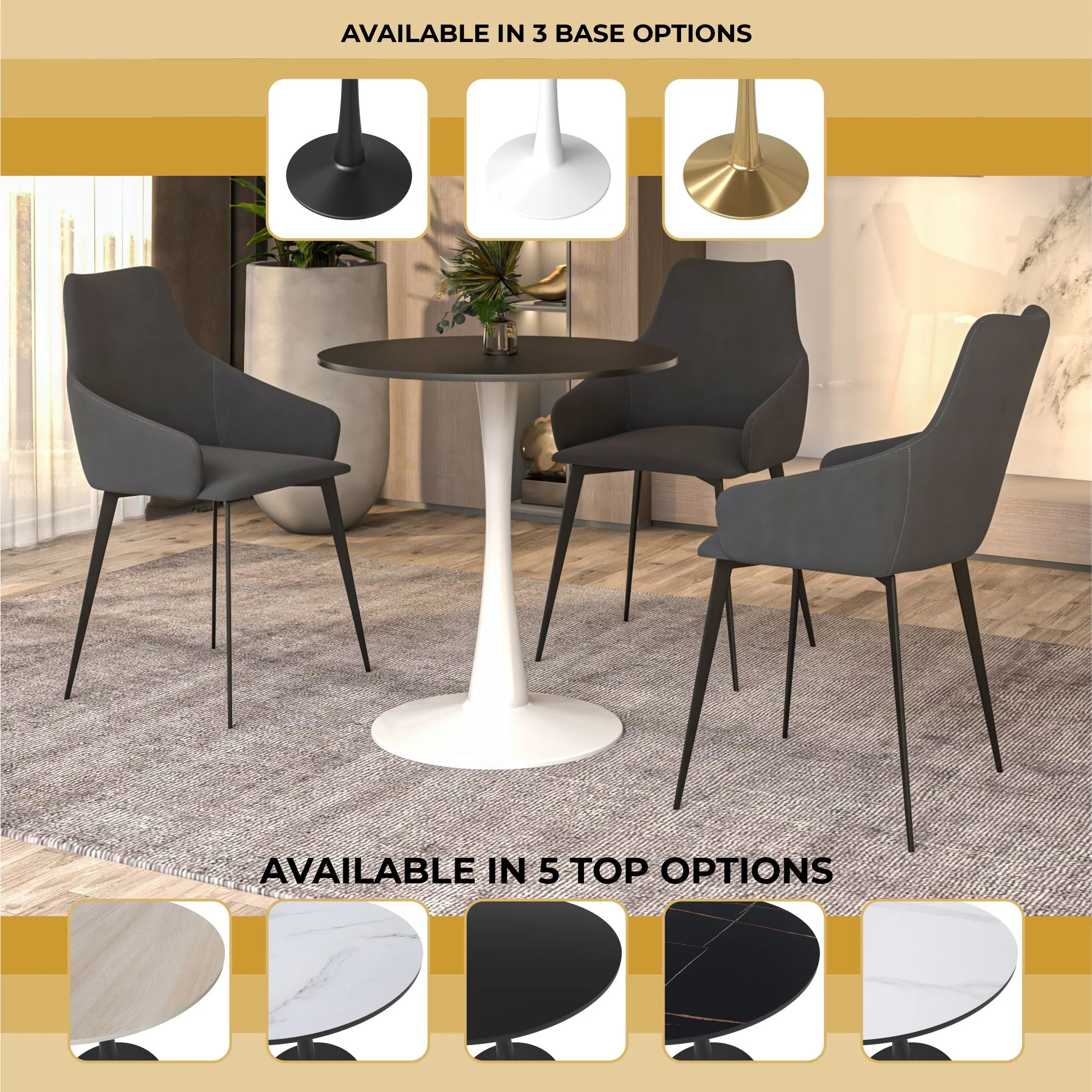 Leisyremod Bristol 27" Round Dining Table White base with Black top