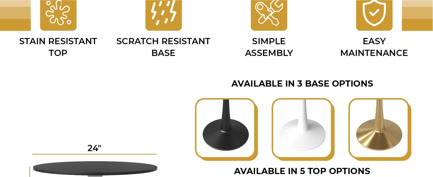 Leisyremod Bristol 27" Round Dining Table White base with Black top