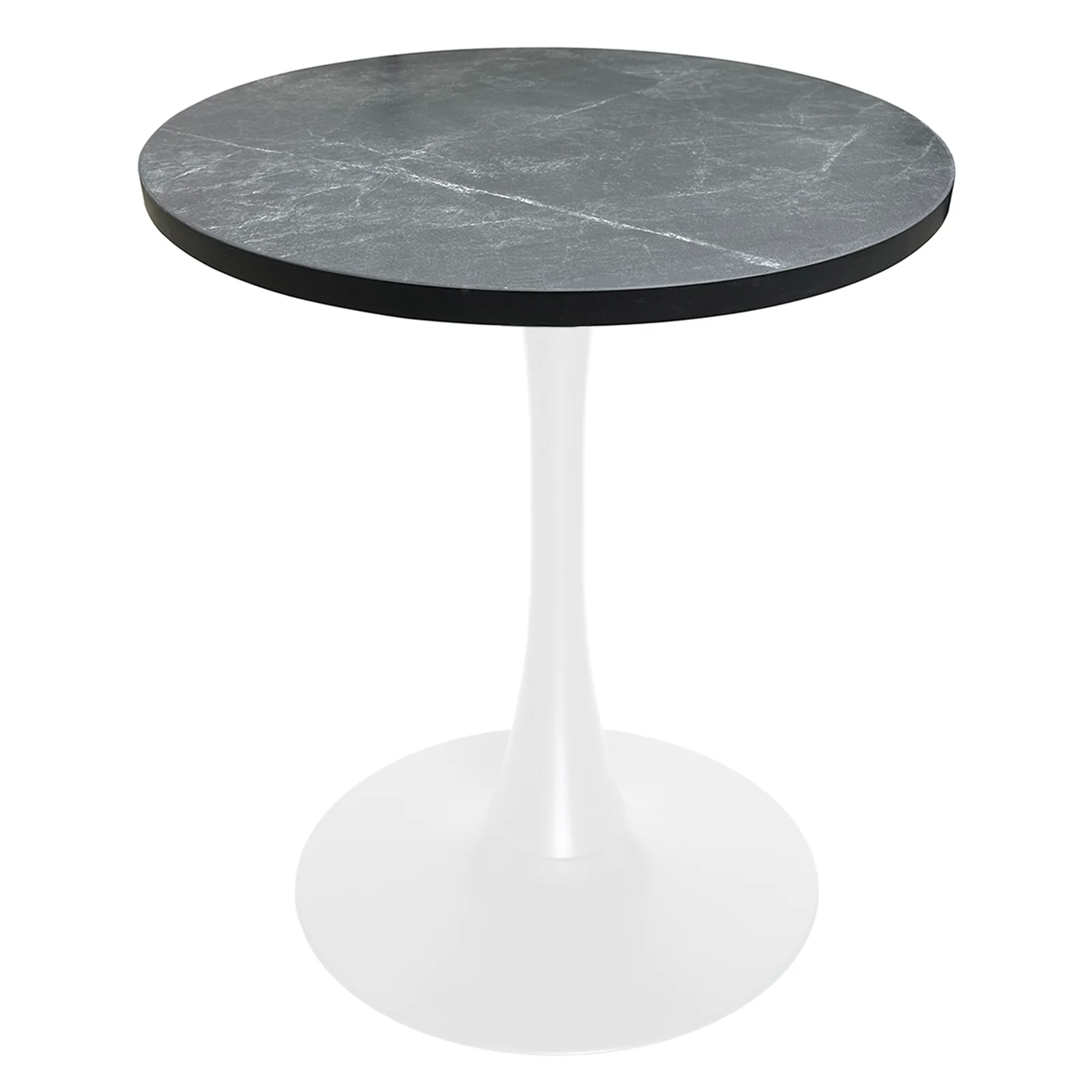 Bristol Dining table, White Base with 27" Round Marbleized Black MDF top