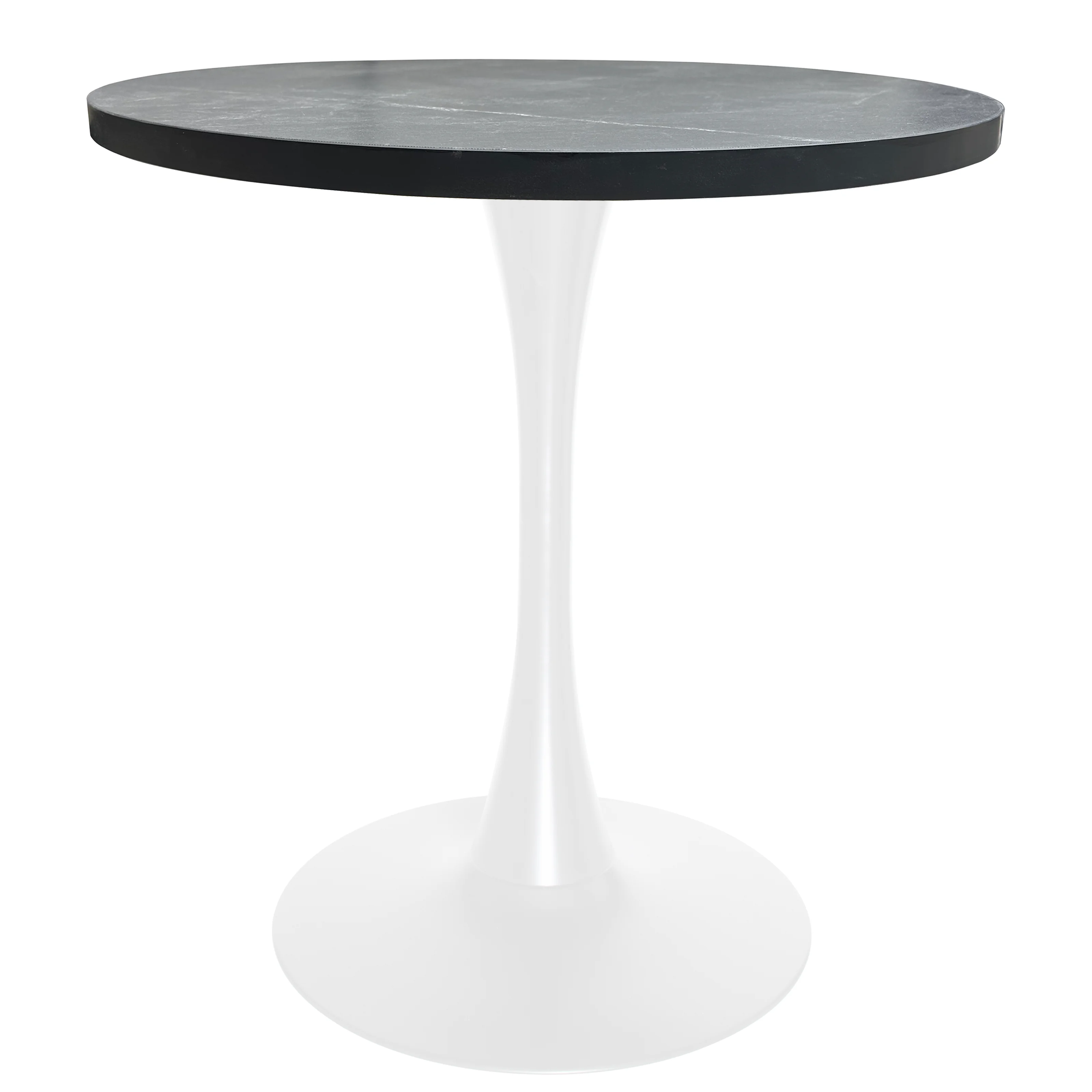 Bristol Dining table, White Base with 27" Round Marbleized Black MDF top