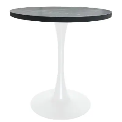Bristol Dining table, White Base with 27" Round Marbleized Black MDF top