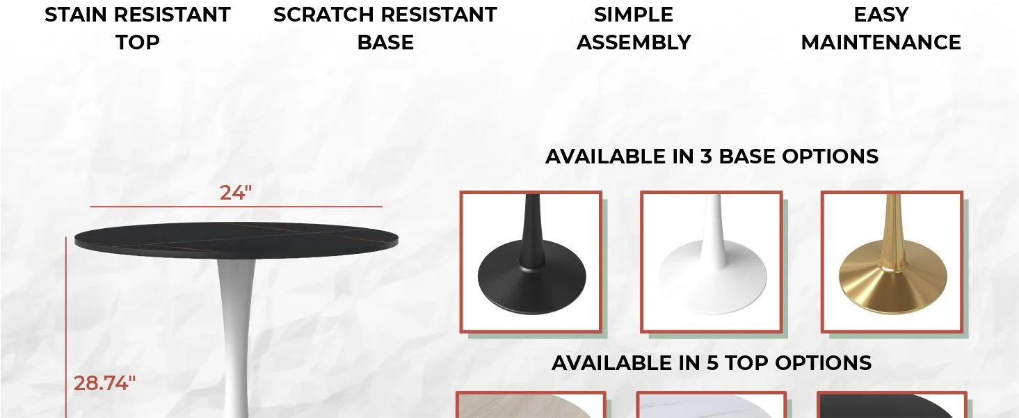 Bristol 27 round dining table White base with Black Sintered stone Top