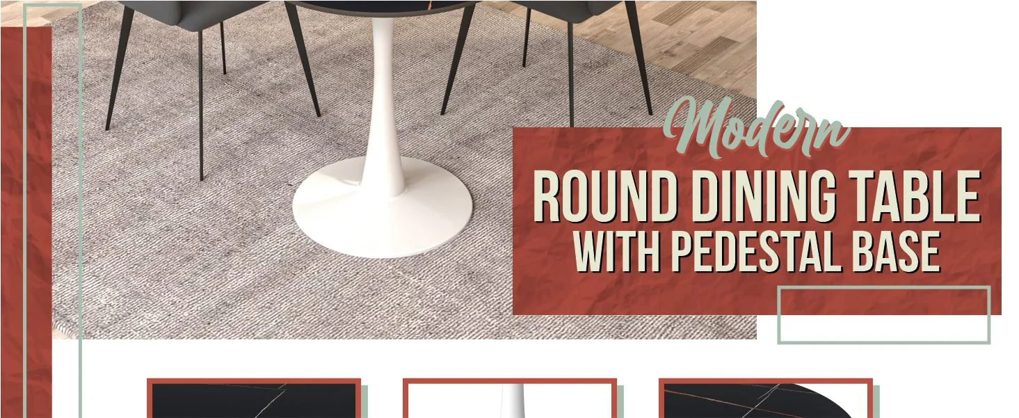 Bristol 27 round dining table White base with Black Sintered stone Top