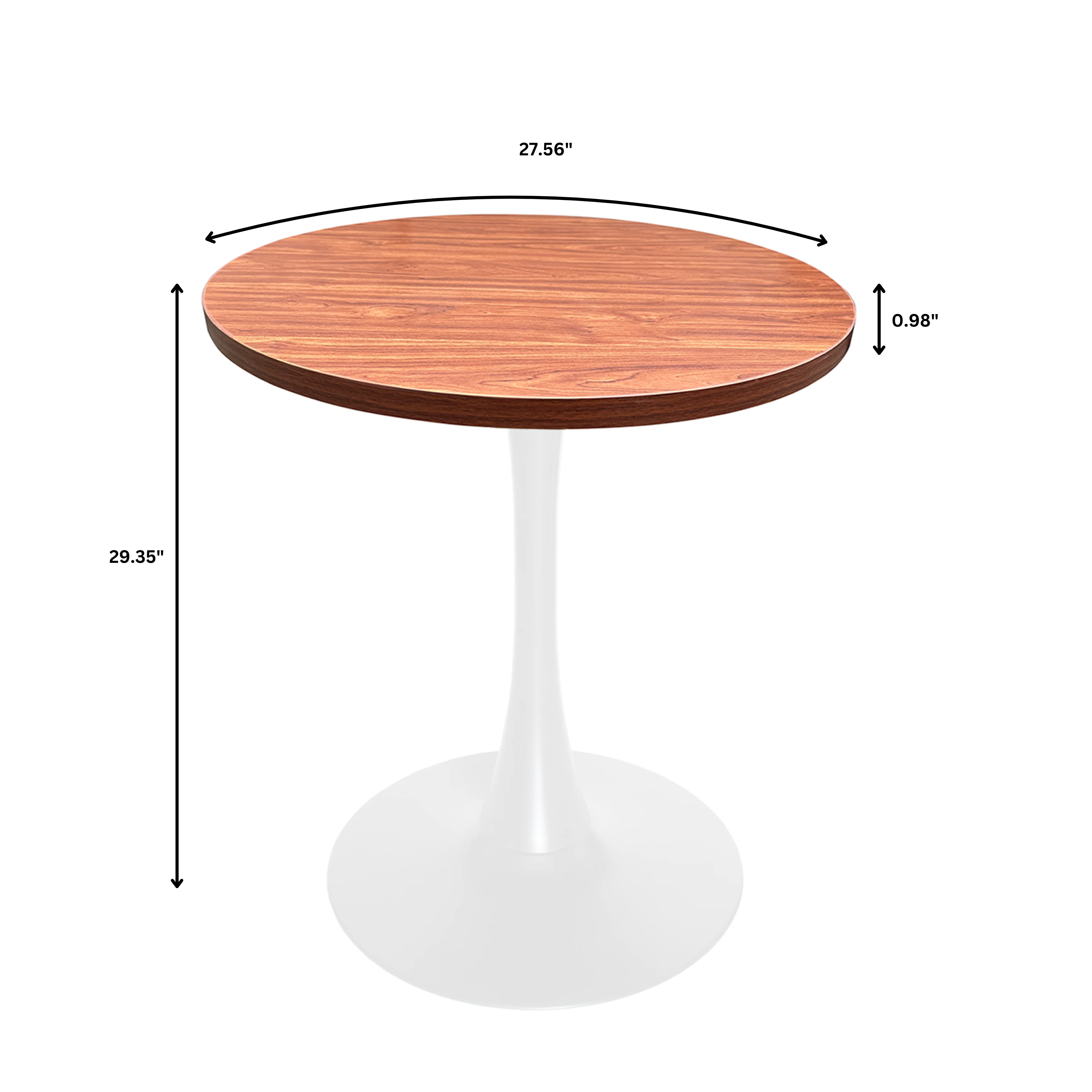 Bristol Dining table, White Base with 27" Round Cognac Brown MDF top