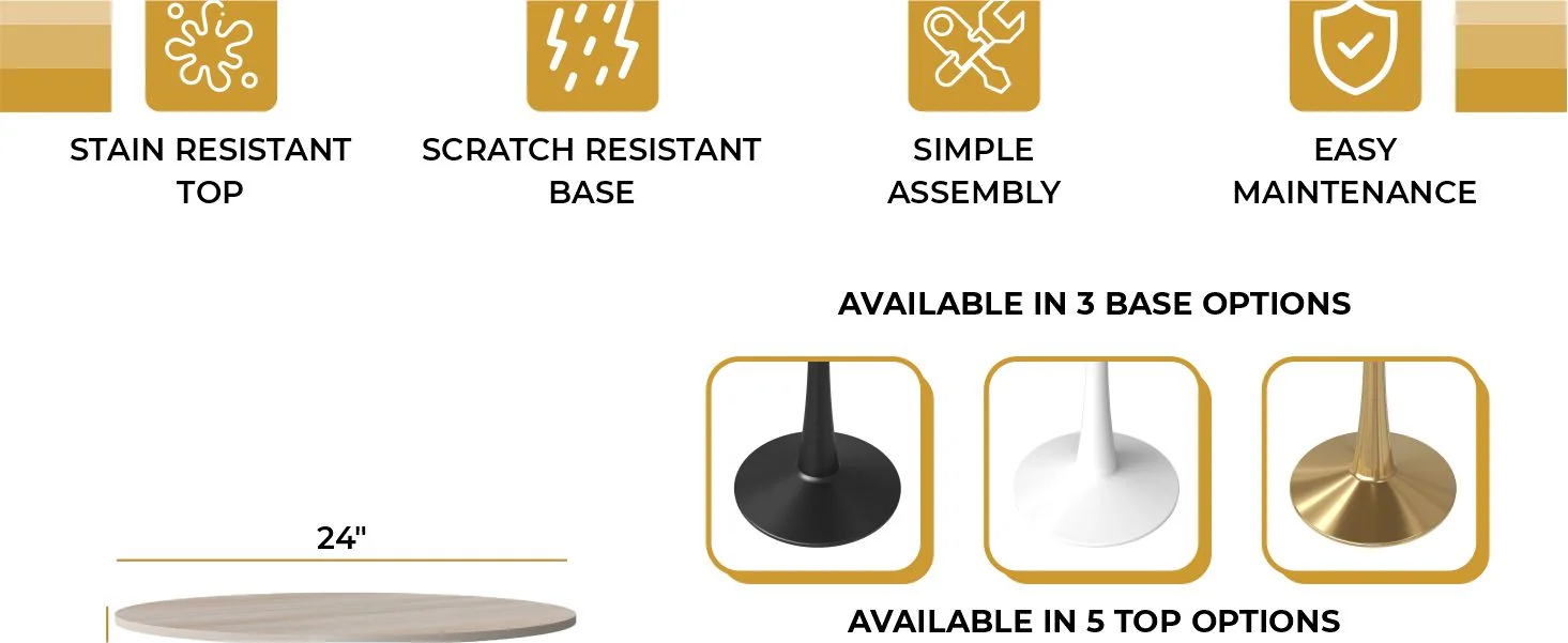 Bristol 27" round dining table White base with marbled MDF top