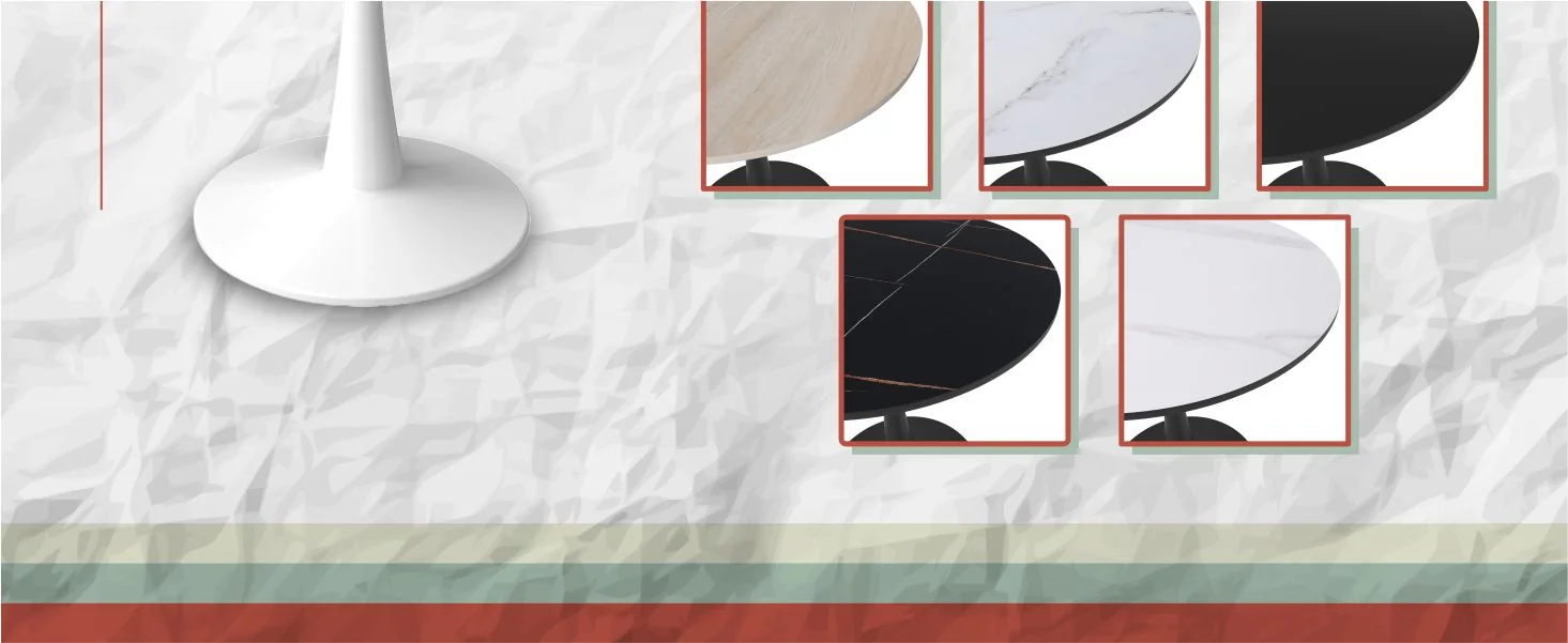 Bristol 27 round dining table White base with White Sintered stone Top