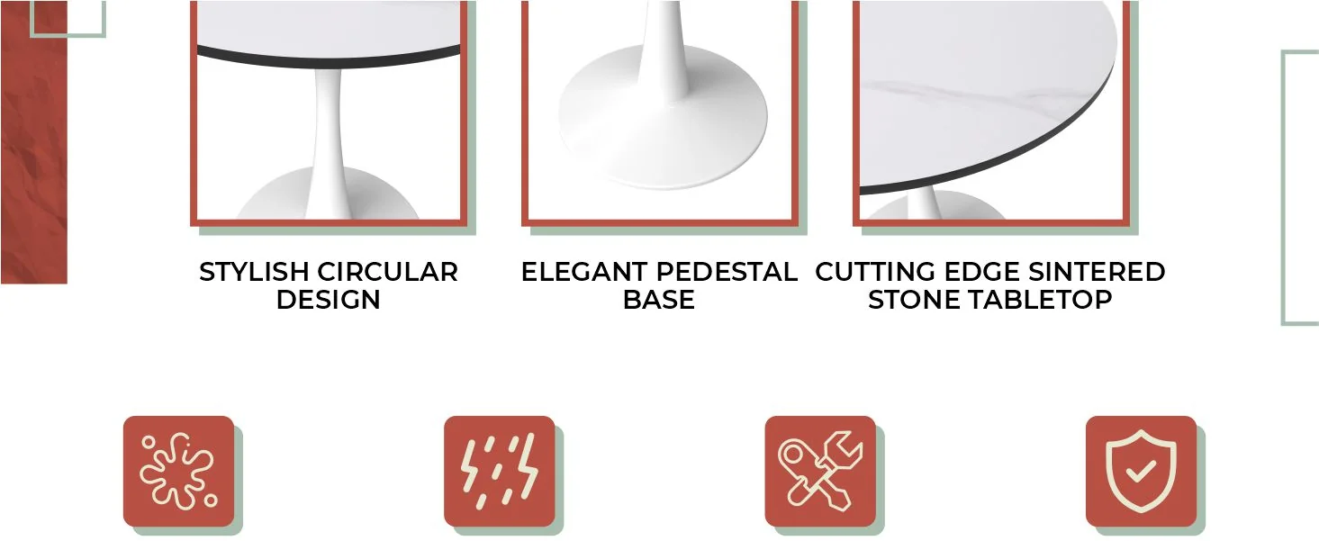 Bristol 27 round dining table White base with White Sintered stone Top