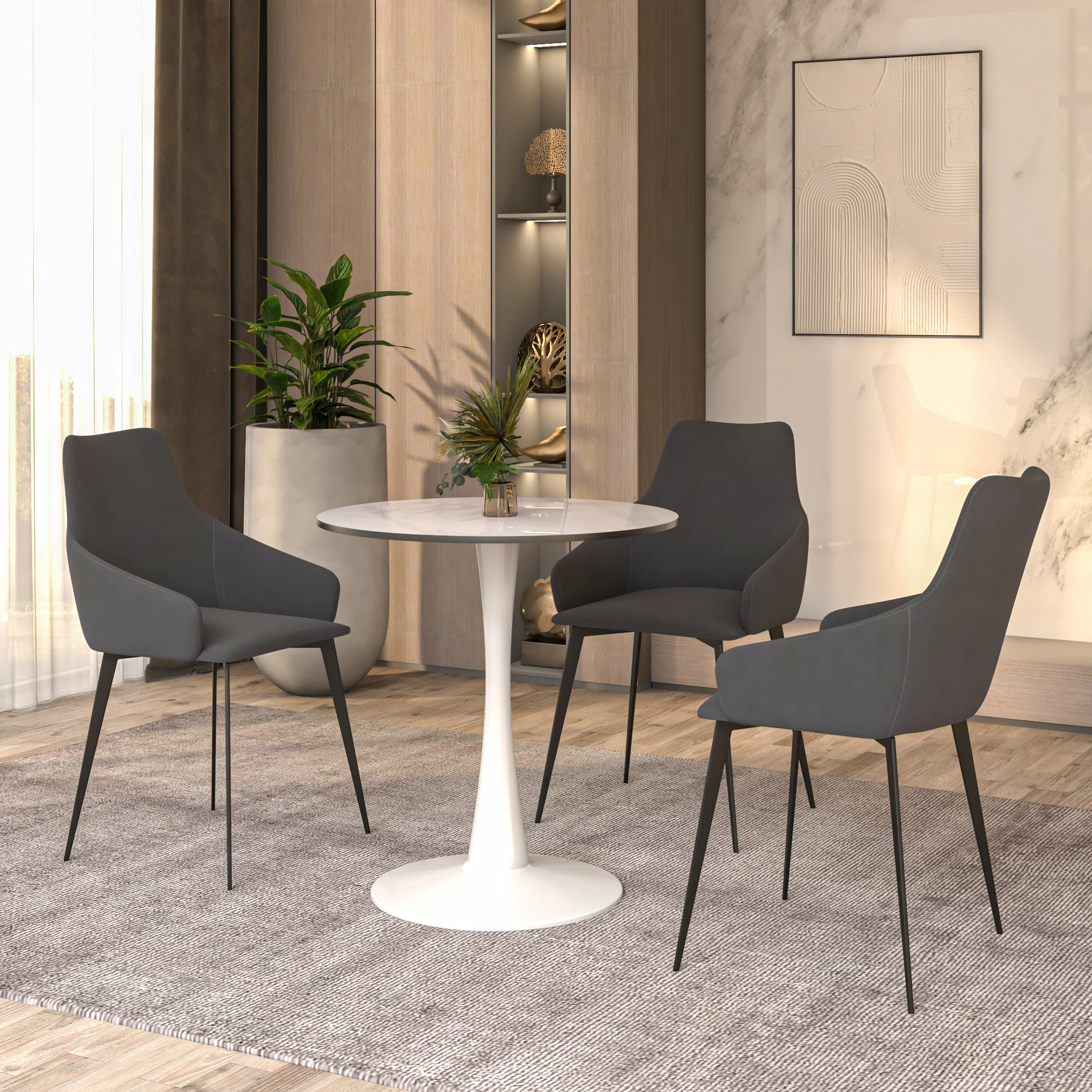 Bristol 27 round dining table White base with White Sintered stone Top