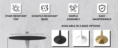 Bristol 31" round dining table White base with Black Sintered stone Top