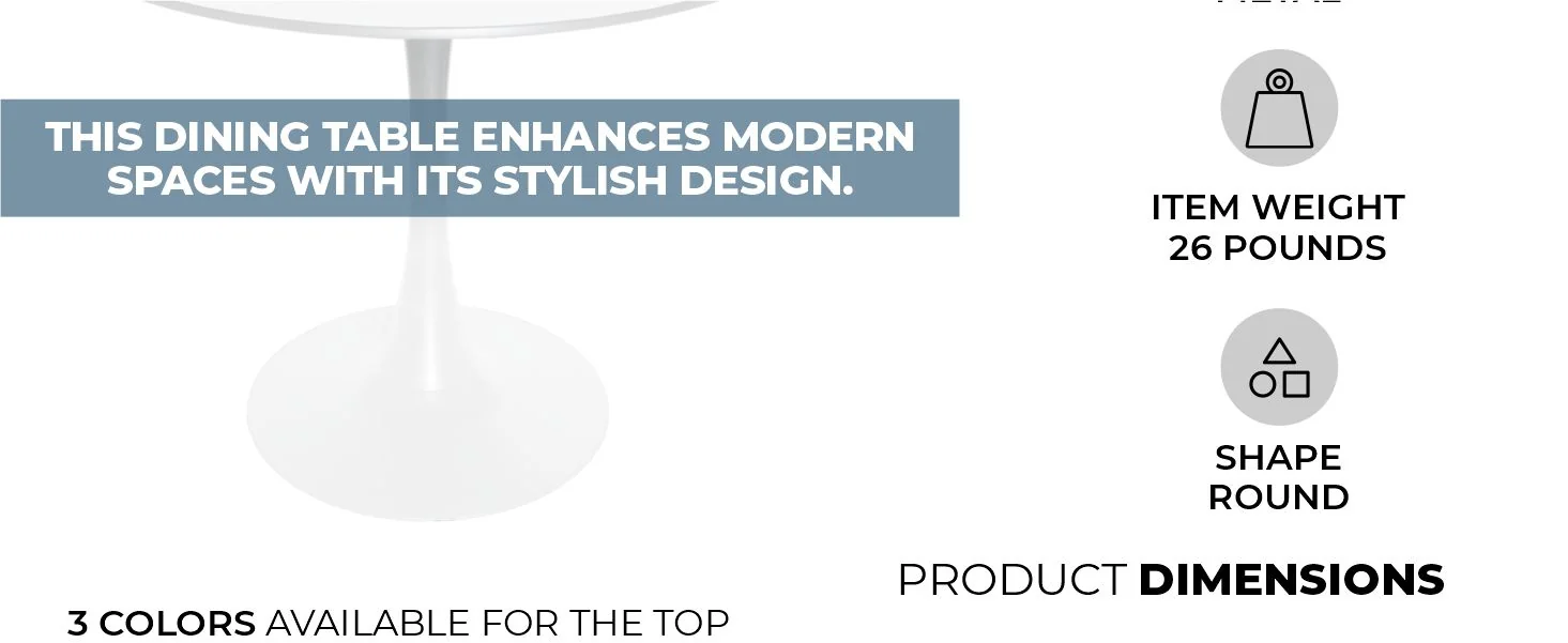 Bristol 31" round dining table White base with marbled MDF top