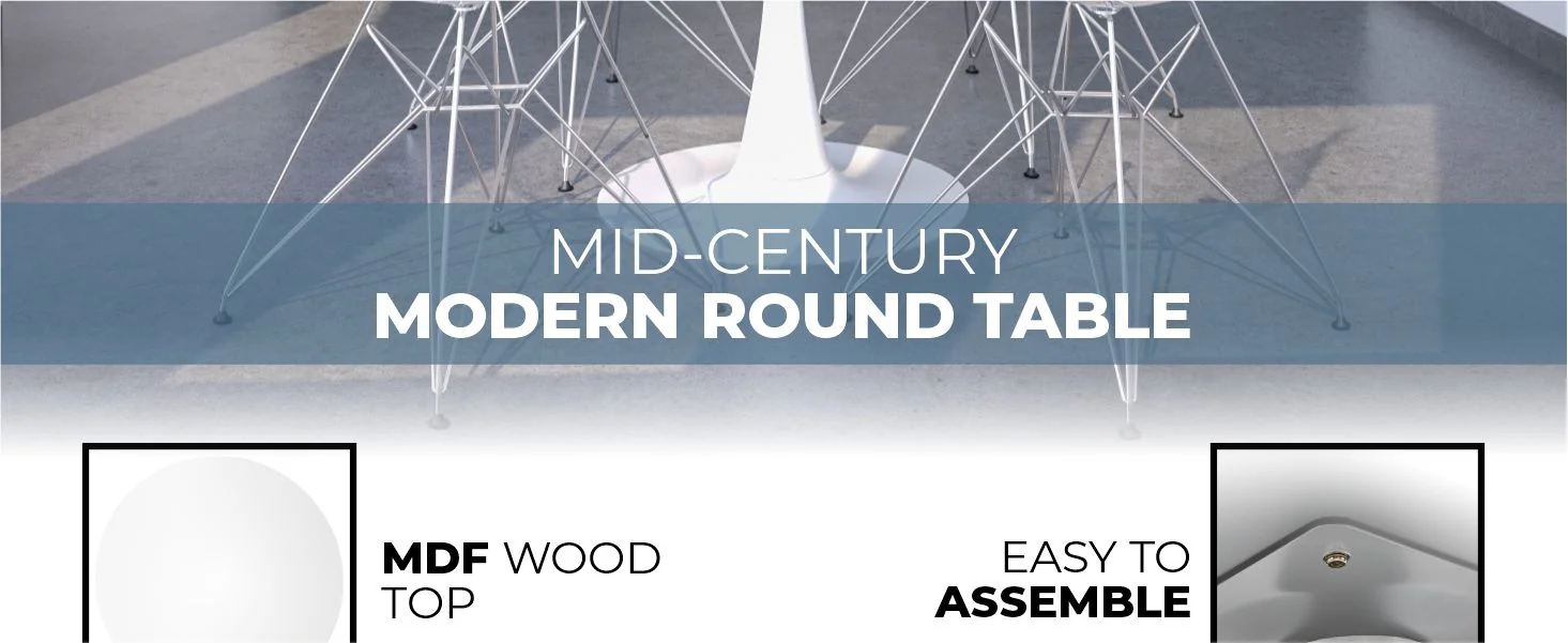 Bristol 31" round dining table White base with marbled MDF top