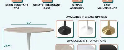 Bristol 31" round dining table White base with marbled MDF top