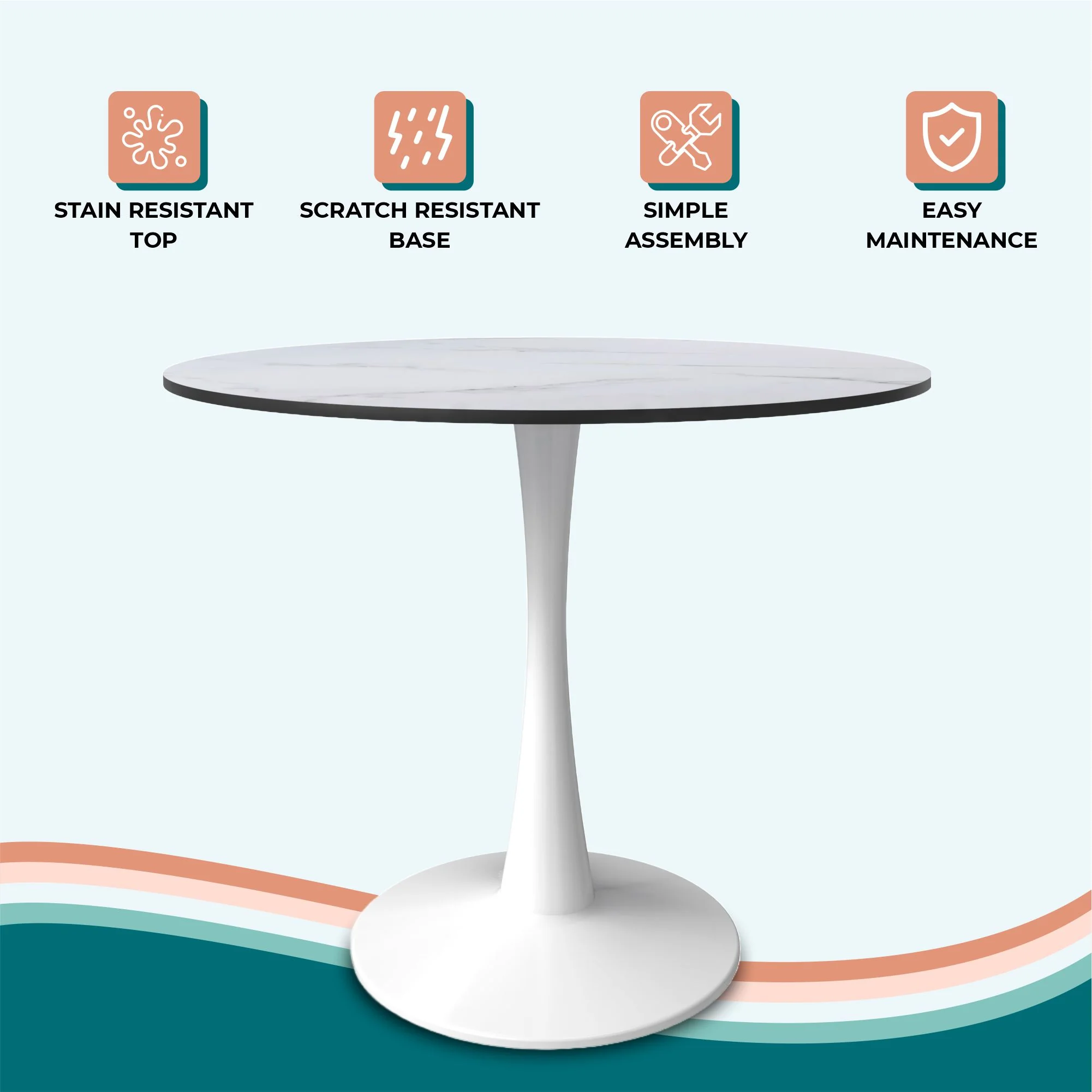 Bristol Mid-Century Modern Round Dining Table with a 31" Wood Top and Iron Pedestal Base with Gloss Finish for Kitchen and Dining Room