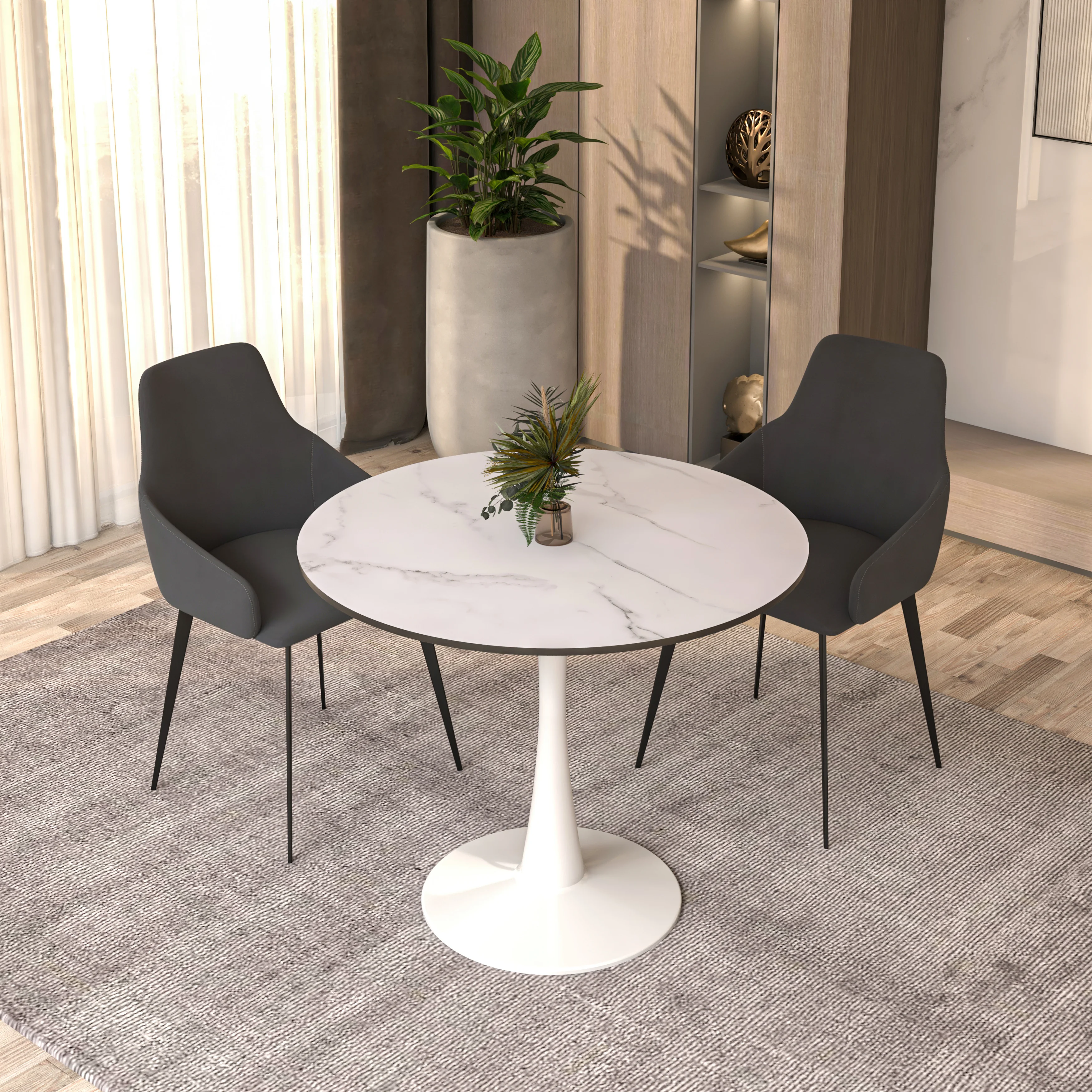 Bristol Mid-Century Modern Round Dining Table with a 31" Wood Top and Iron Pedestal Base with Gloss Finish for Kitchen and Dining Room