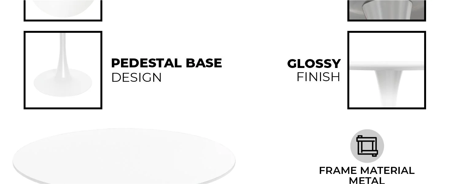 Bristol Mid-Century Modern Round Dining Table with a 31" Wood Top and Iron Pedestal Base with Gloss Finish for Kitchen and Dining Room