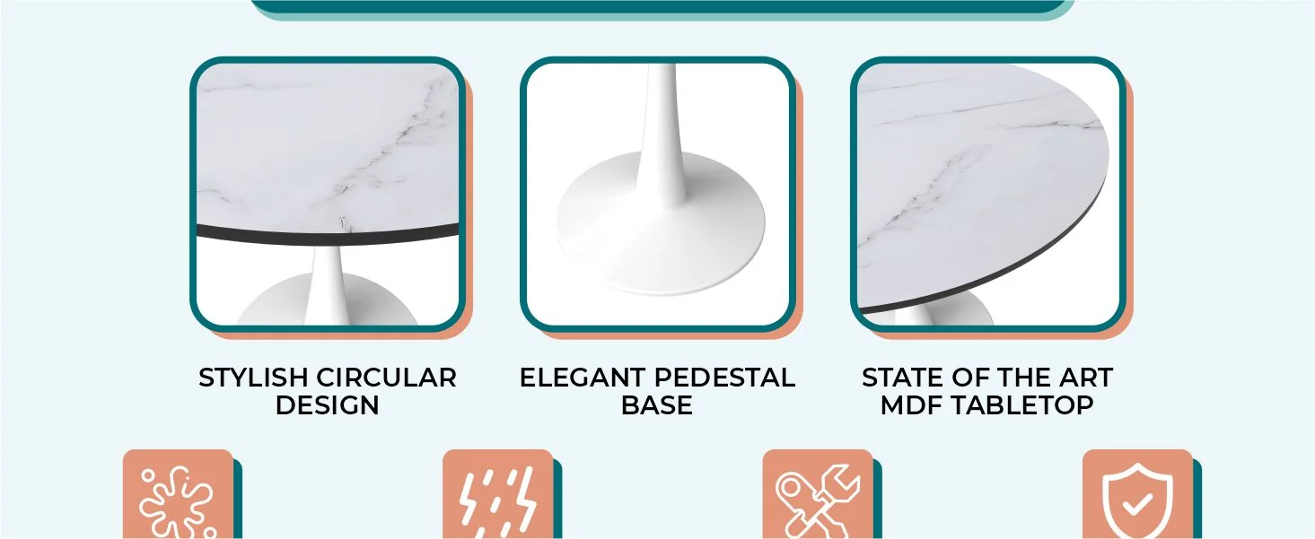 Bristol Mid-Century Modern Round Dining Table with a 31" Wood Top and Iron Pedestal Base with Gloss Finish for Kitchen and Dining Room