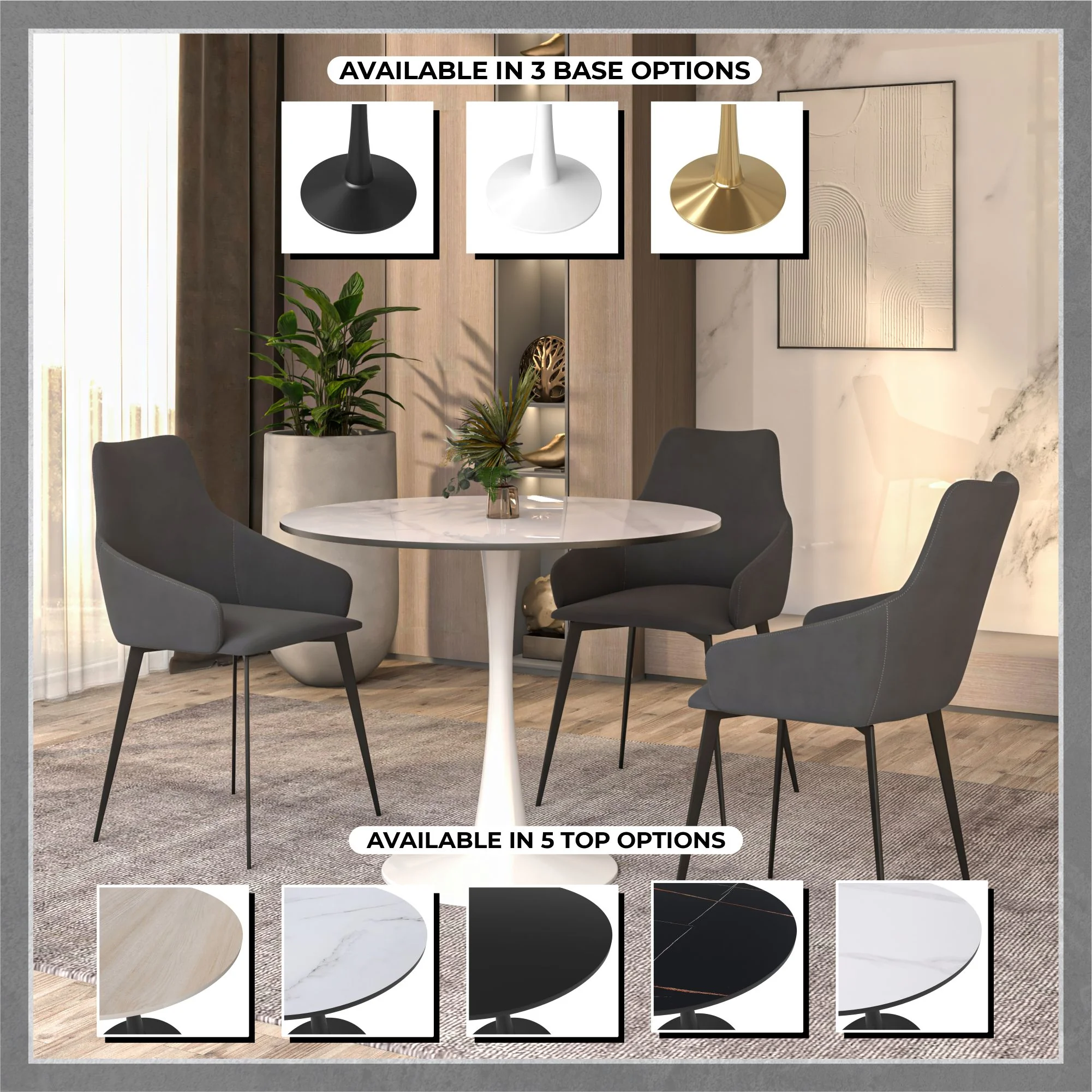 Bristol 31" round dining table White base with White Sintered stone Top