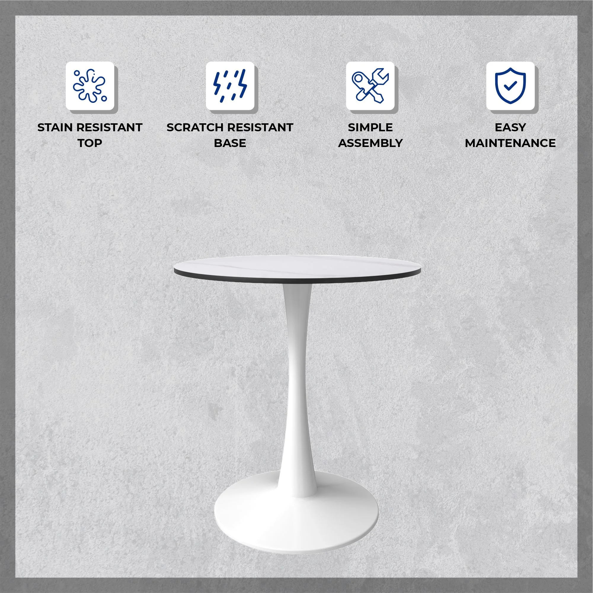 Bristol 31" round dining table White base with White Sintered stone Top