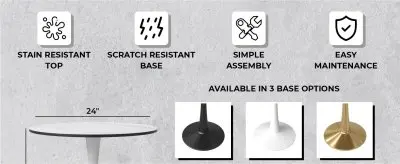 Bristol 31" round dining table White base with White Sintered stone Top