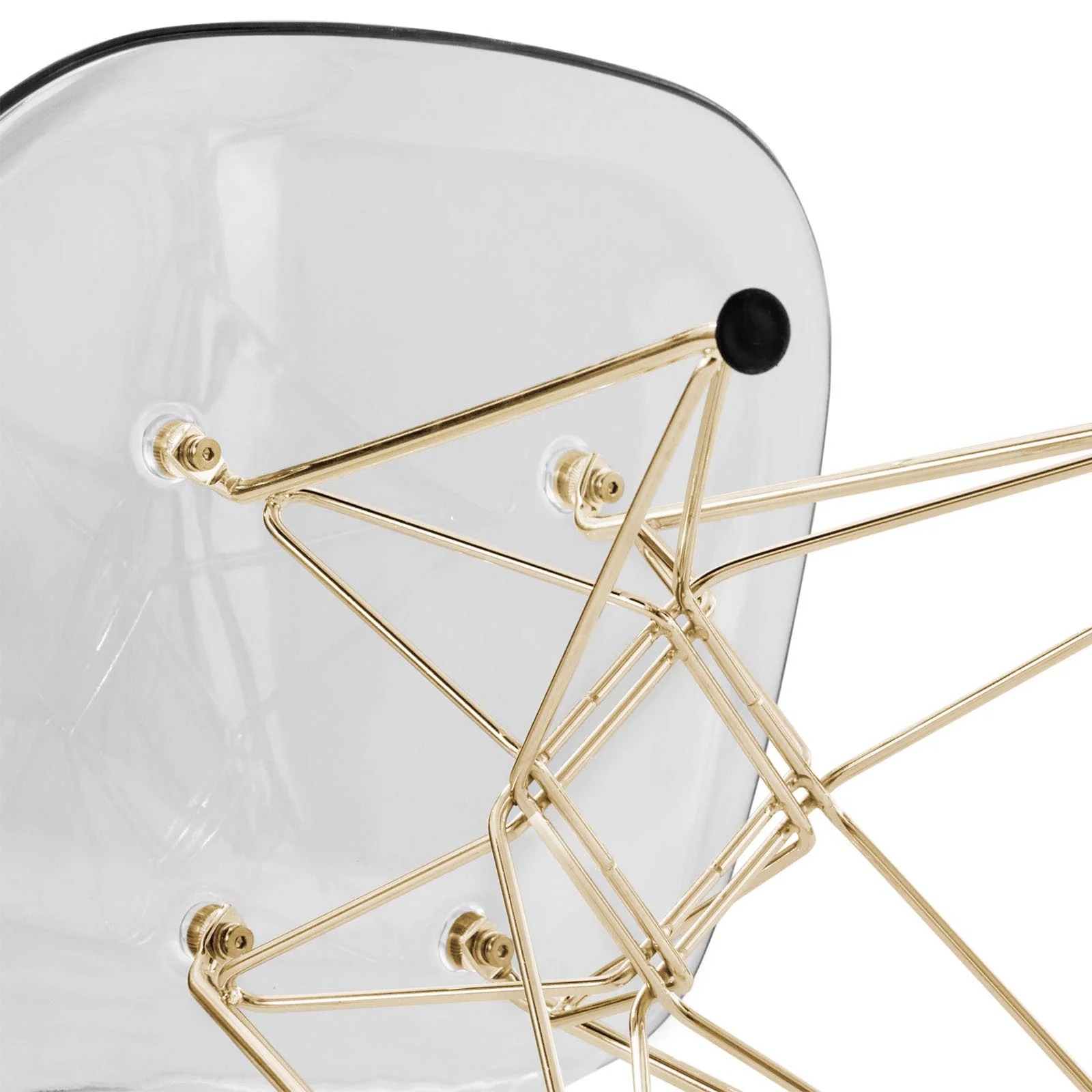 5-Piece Dining Set with 35" Round Dining Table in White Iron Pedestal Base and 4 ABS Plastic Side Chair with Gold Base, Clear