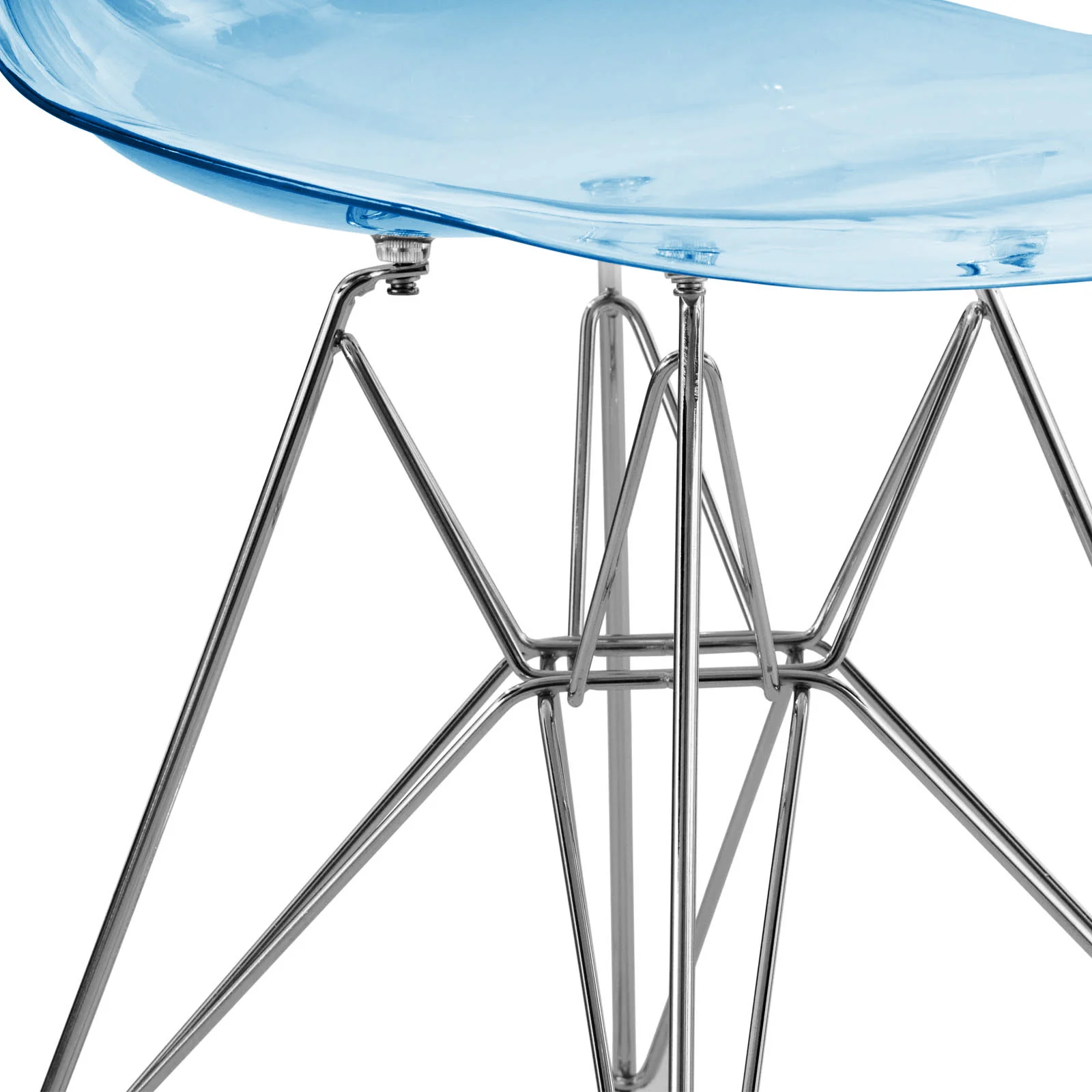 5-Piece Dining Set 35" Round Dining Table in White Iron - 4 ABS Plastic Side Chair in Chrome - Transparent Blue