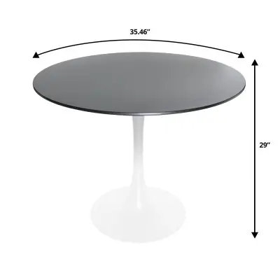 5-Piece Dining Set 35" Round Dining Table in White Iron - 4 ABS Plastic Side Chair in Chrome - White Blue