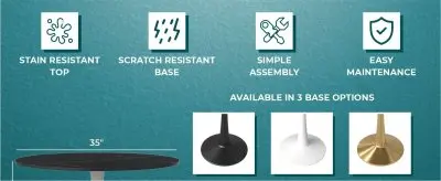 Bristol 35" round dining table White base with Black Sintered stone Top