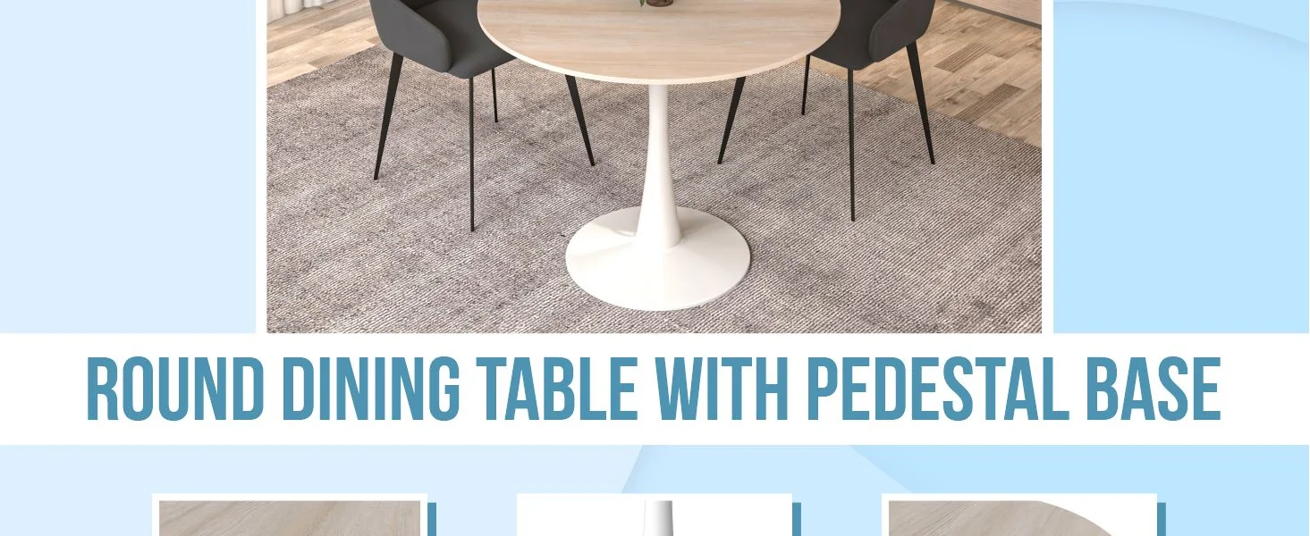 Bristol 35" round dining table White base with marbled MDF top