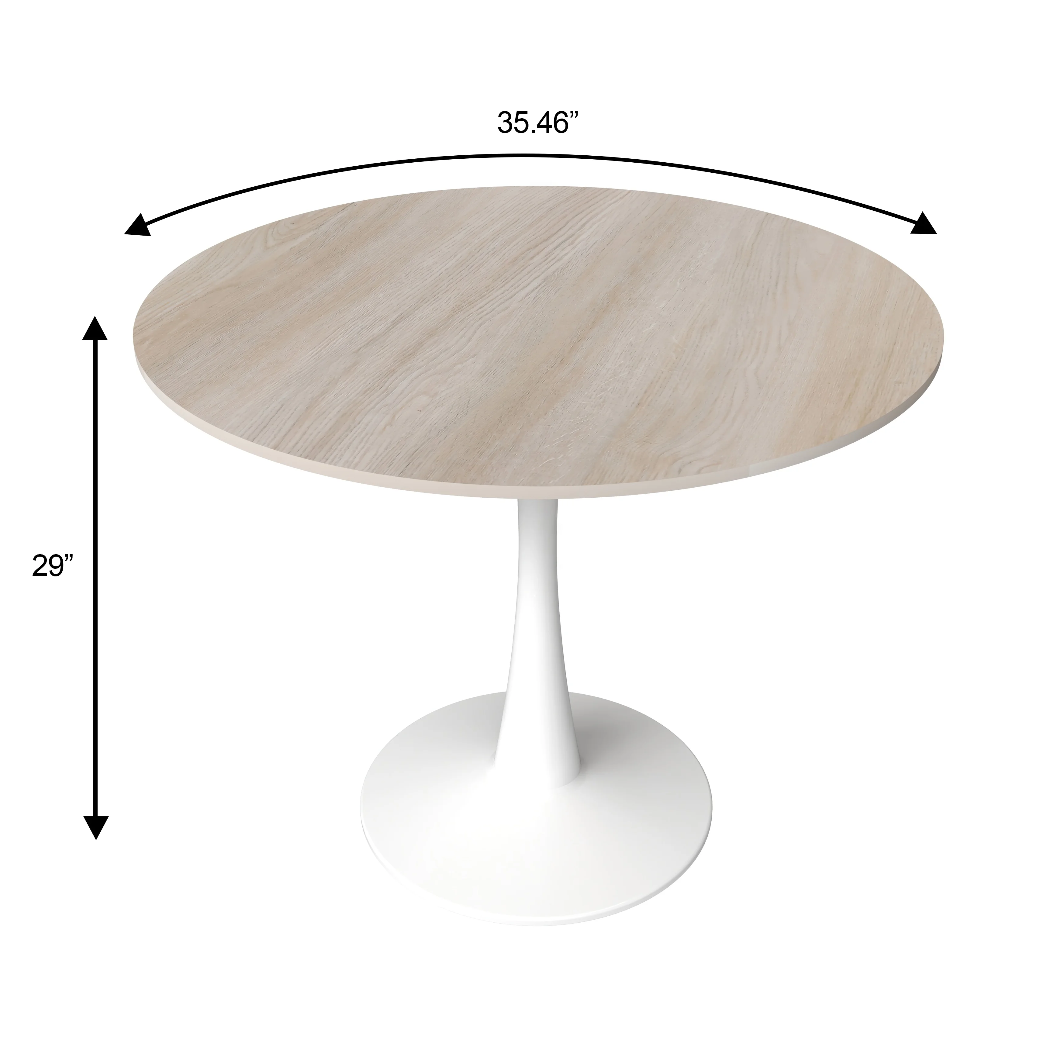 Bristol 35" Round Dining Table White Base with Sintered Stone Natural Wood Top