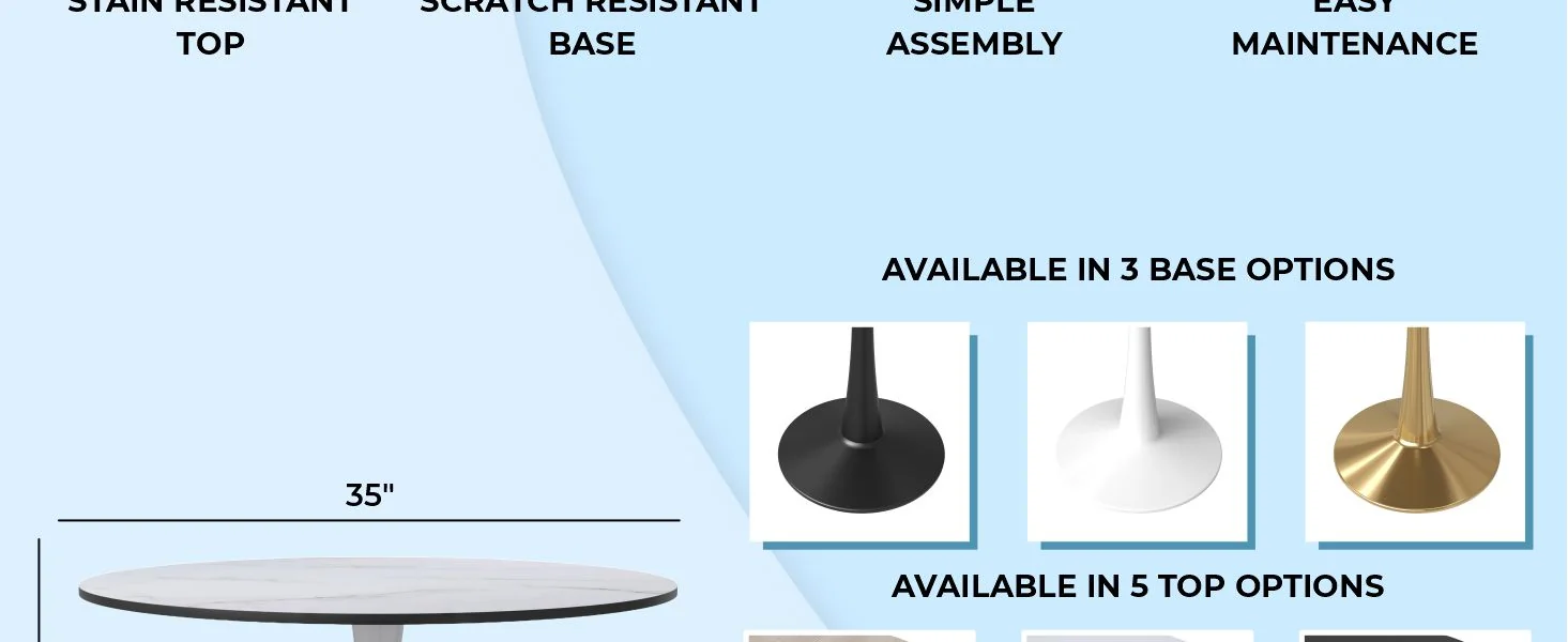 Bristol Mid-Century Modern Round Dining Table with Wood Top and Iron Pedestal Base with Gloss Finish for Kitchen and Dining Room